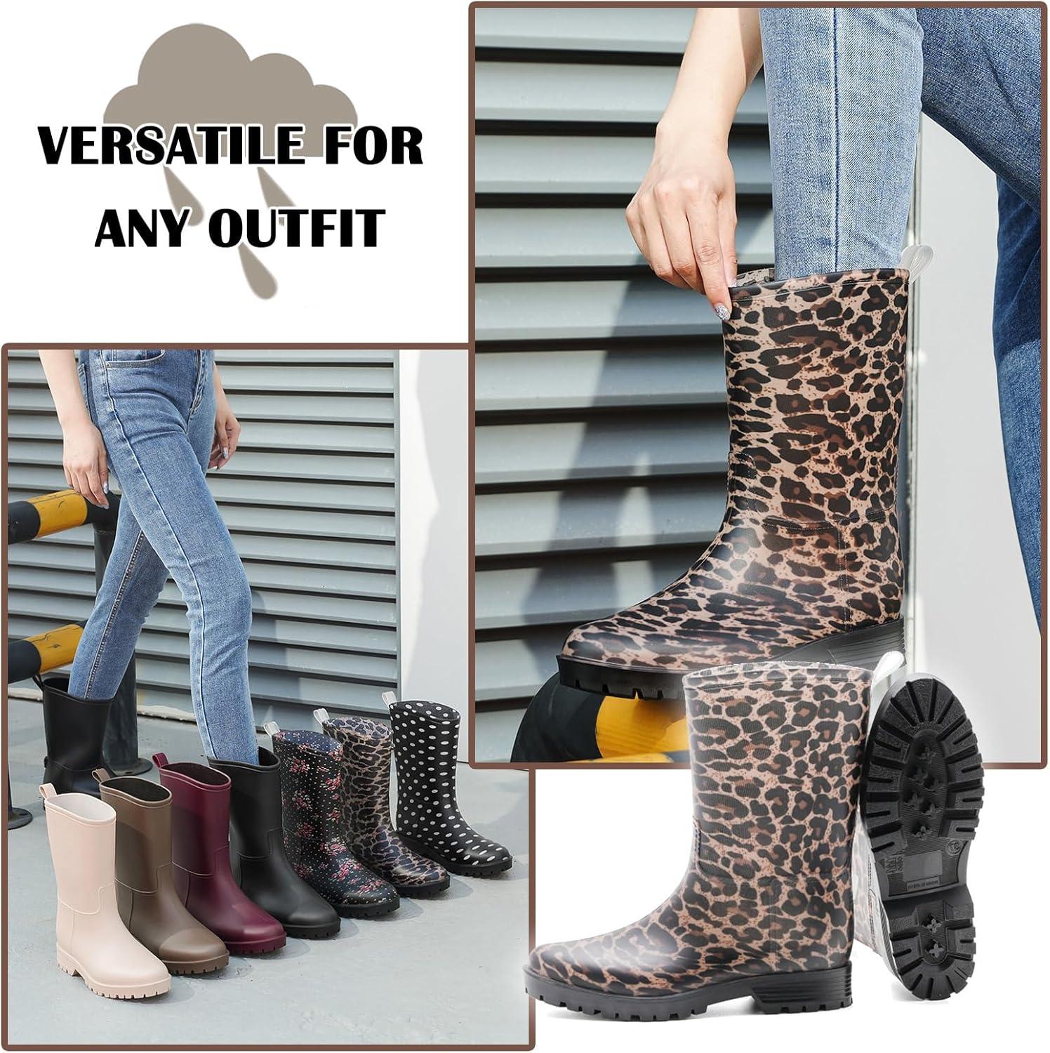 image:imageBottes de Pluie Chic pour Femmes Bottes en Caoutchouc Botte Tendance et Elgante Bottines de Pluie Antidrapant et Durable Jardin BootsNoir 1