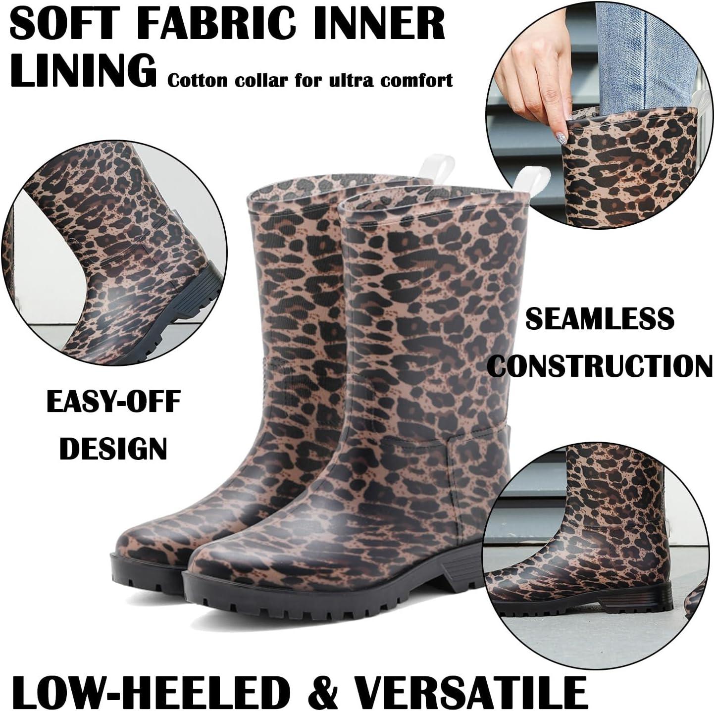 image:imageBottes de Pluie Chic pour Femmes Bottes en Caoutchouc Botte Tendance et Elgante Bottines de Pluie Antidrapant et Durable Jardin BootsNoir 1