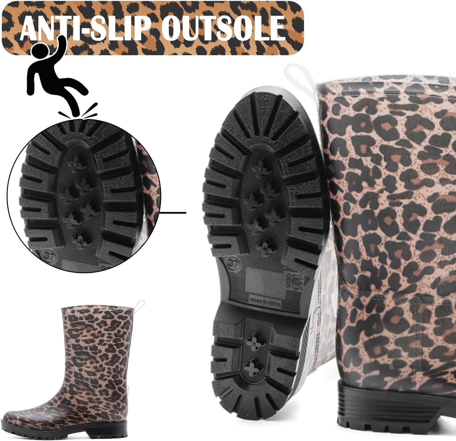 image:imageBottes de Pluie Chic pour Femmes Bottes en Caoutchouc Botte Tendance et Elgante Bottines de Pluie Antidrapant et Durable Jardin BootsNoir 1
