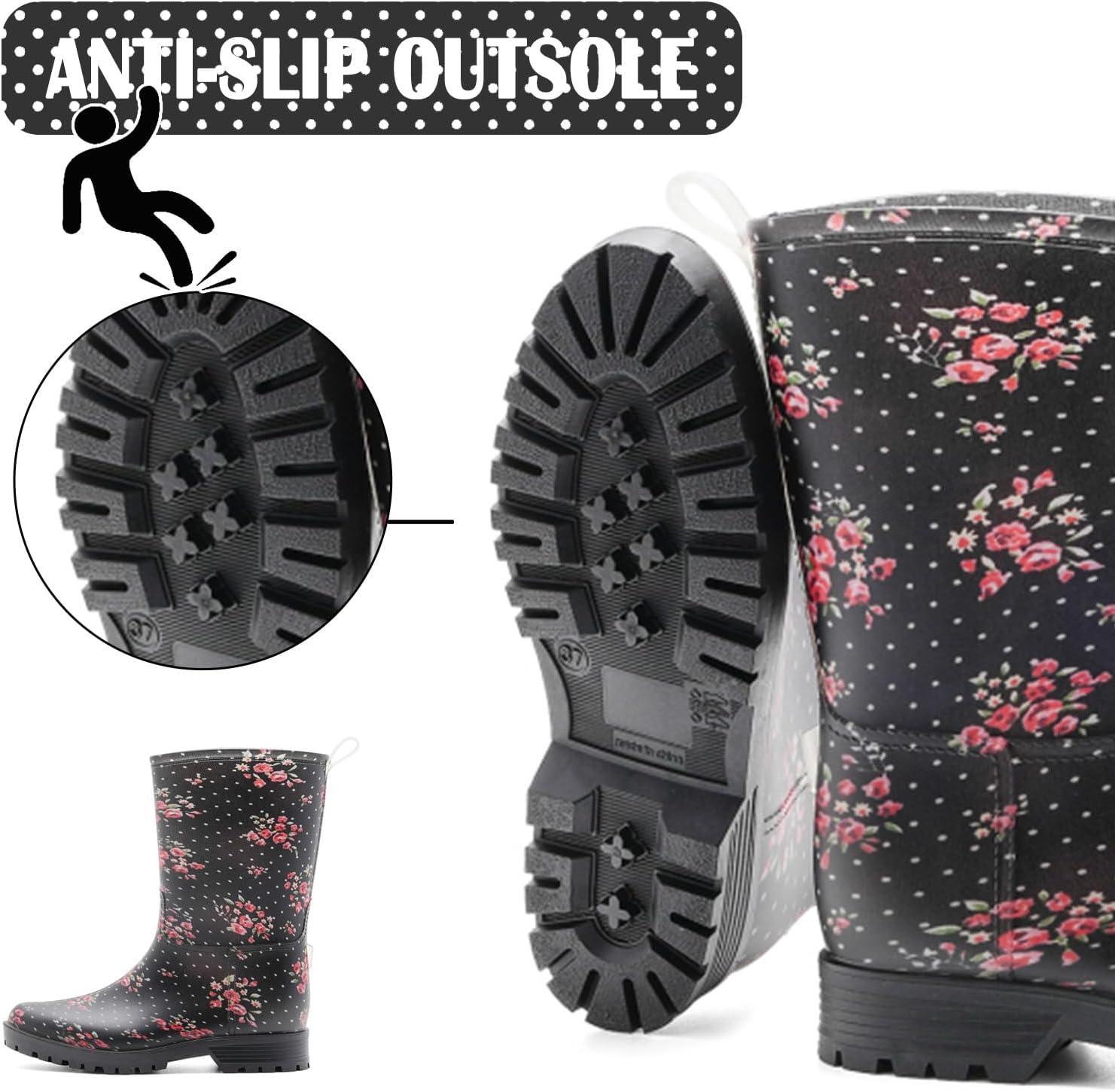 image:imageBottes de Pluie Chic pour Femmes Bottes en Caoutchouc Botte Tendance et Elgante Bottines de Pluie Antidrapant et Durable Jardin BootsNoir 2