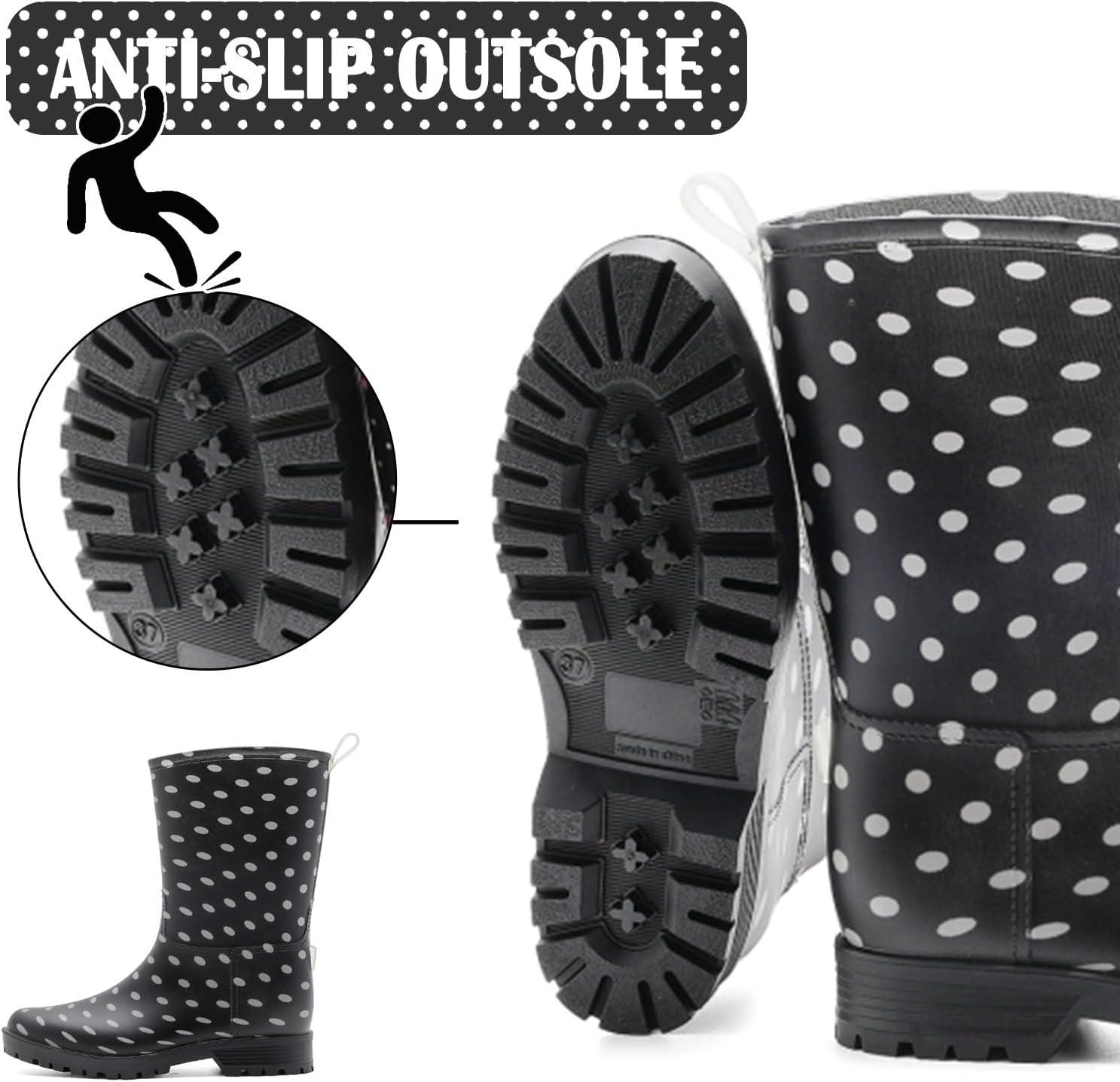 image:imageBottes de Pluie Chic pour Femmes Bottes en Caoutchouc Botte Tendance et Elgante Bottines de Pluie Antidrapant et Durable Jardin BootsNoir Blanc