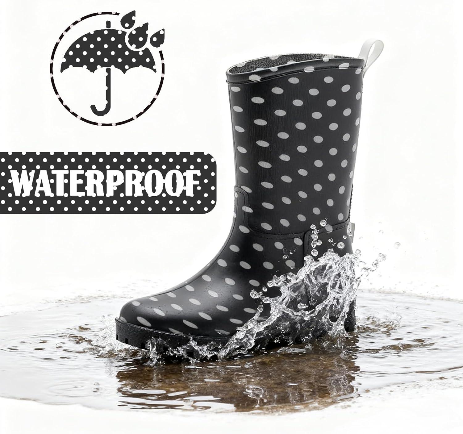image:imageBottes de Pluie Chic pour Femmes Bottes en Caoutchouc Botte Tendance et Elgante Bottines de Pluie Antidrapant et Durable Jardin BootsNoir Blanc