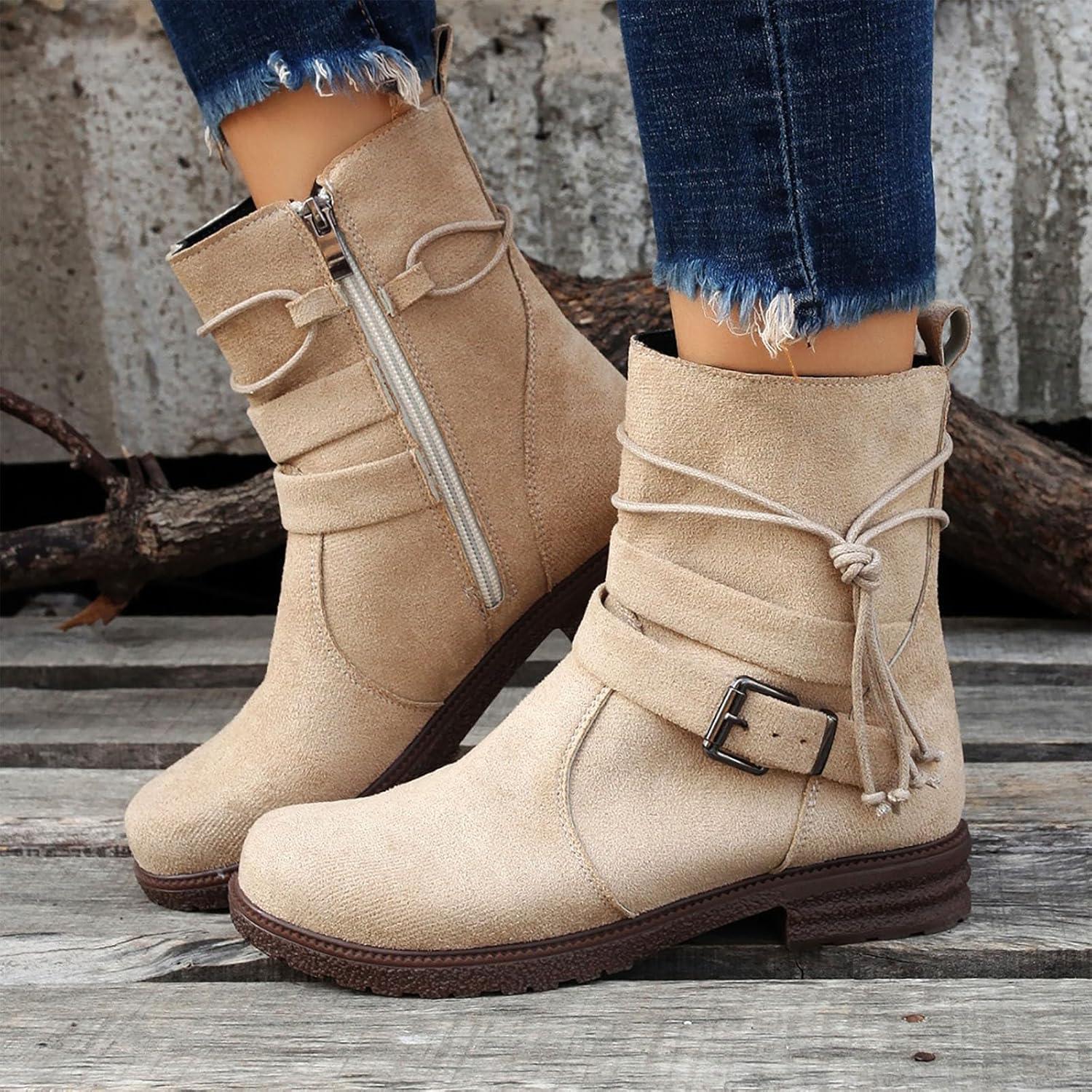 image:imageBottine Femme Bottines Bottes De Pluie Fourres Chaussure Confortable Botte Moto Boots Chaussures Noires Noir Femmes Cuir Et Elegante Pieds Larges pour Talon Caoutchouc Compenses