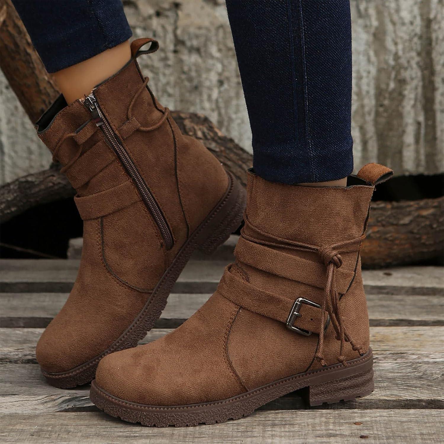 image:imageBottine Femme Bottines Bottes De Pluie Fourres Chaussure Confortable Botte Moto Boots Chaussures Noires Noir Femmes Cuir Et Elegante Pieds Larges pour Talon Caoutchouc Compenses
