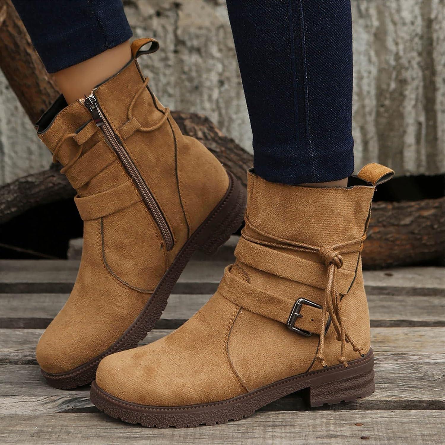image:imageBottine Femme Bottines Bottes De Pluie Fourres Chaussure Confortable Botte Moto Boots Chaussures Noires Noir Femmes Cuir Et Elegante Pieds Larges pour Talon Caoutchouc Compenses