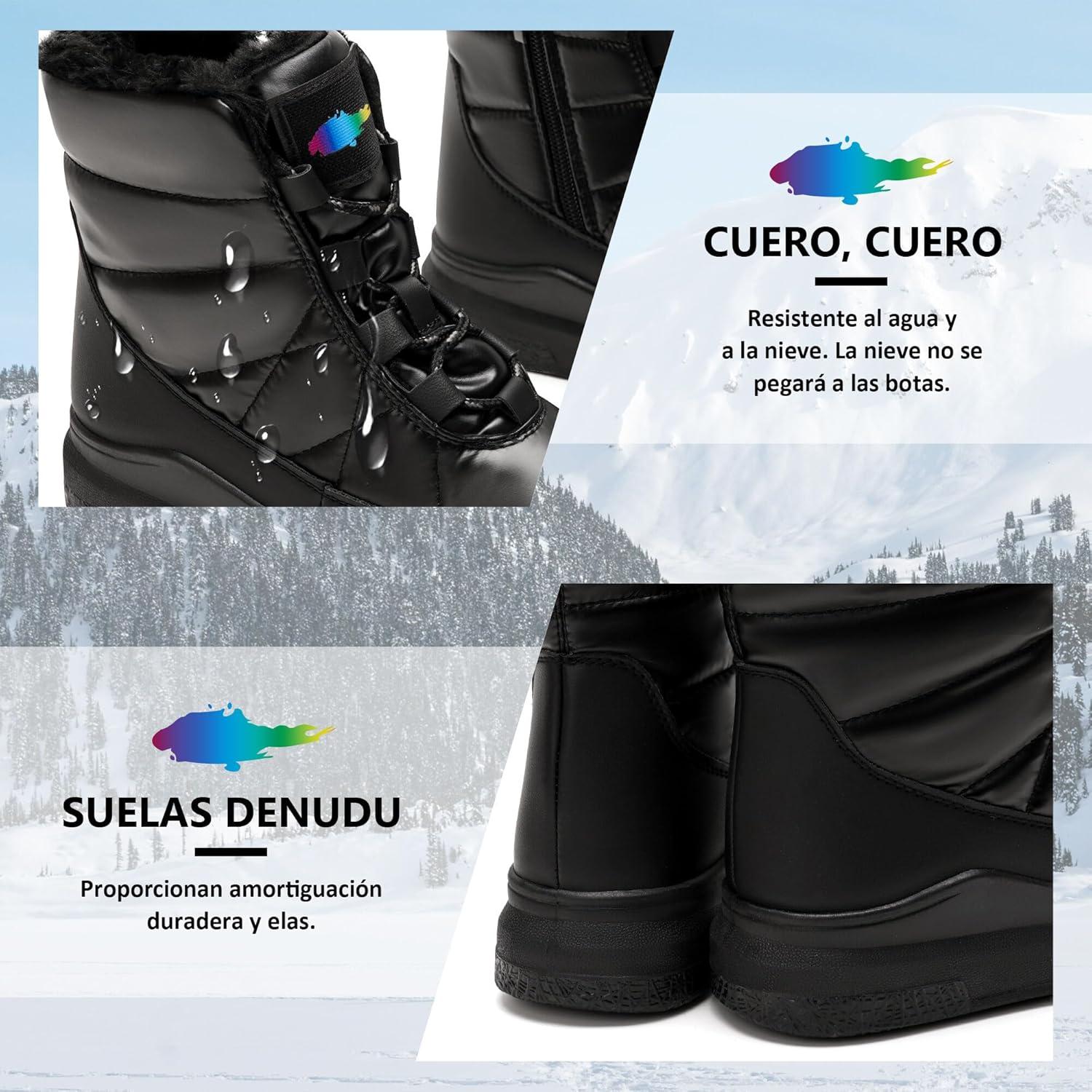 image:imageGLAMORA Bottes de neige dhiver impermables et thermiques avec doublure en fourrure Bottines chaudes antidrapantes et confortables pour le travail la montagne la randonne la ville ou lesNoir