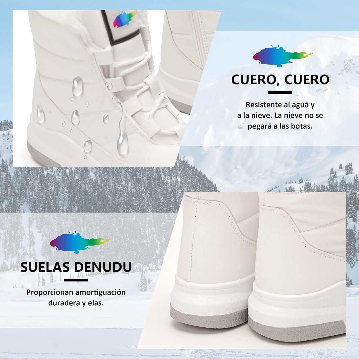 image:imageGLAMORA Bottes de neige dhiver impermables et thermiques avec doublure en fourrure Bottines chaudes antidrapantes et confortables pour le travail la montagne la randonne la ville ou lesBlanc