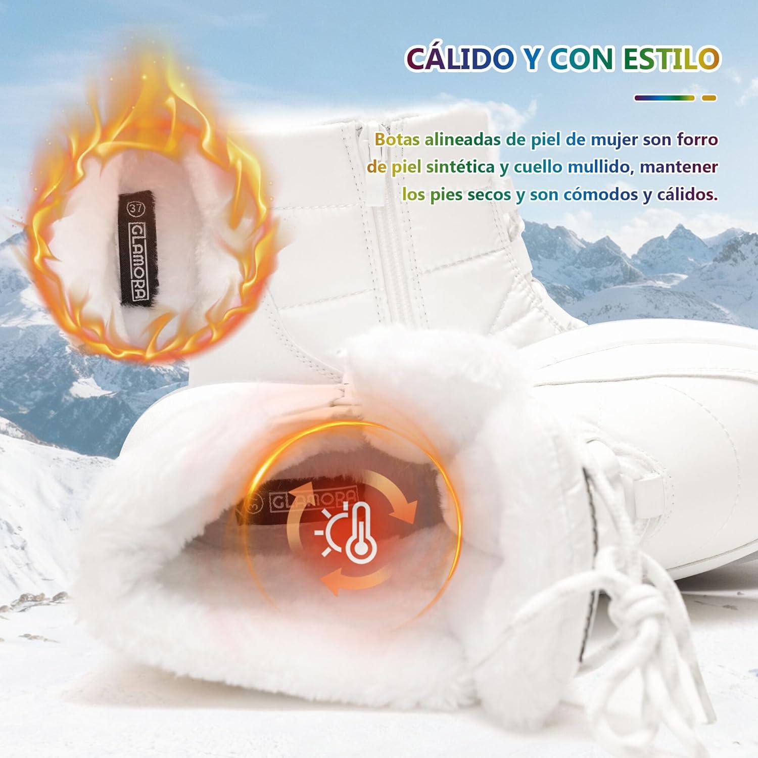 image:imageGLAMORA Bottes de neige dhiver impermables et thermiques avec doublure en fourrure Bottines chaudes antidrapantes et confortables pour le travail la montagne la randonne la ville ou lesBlanc