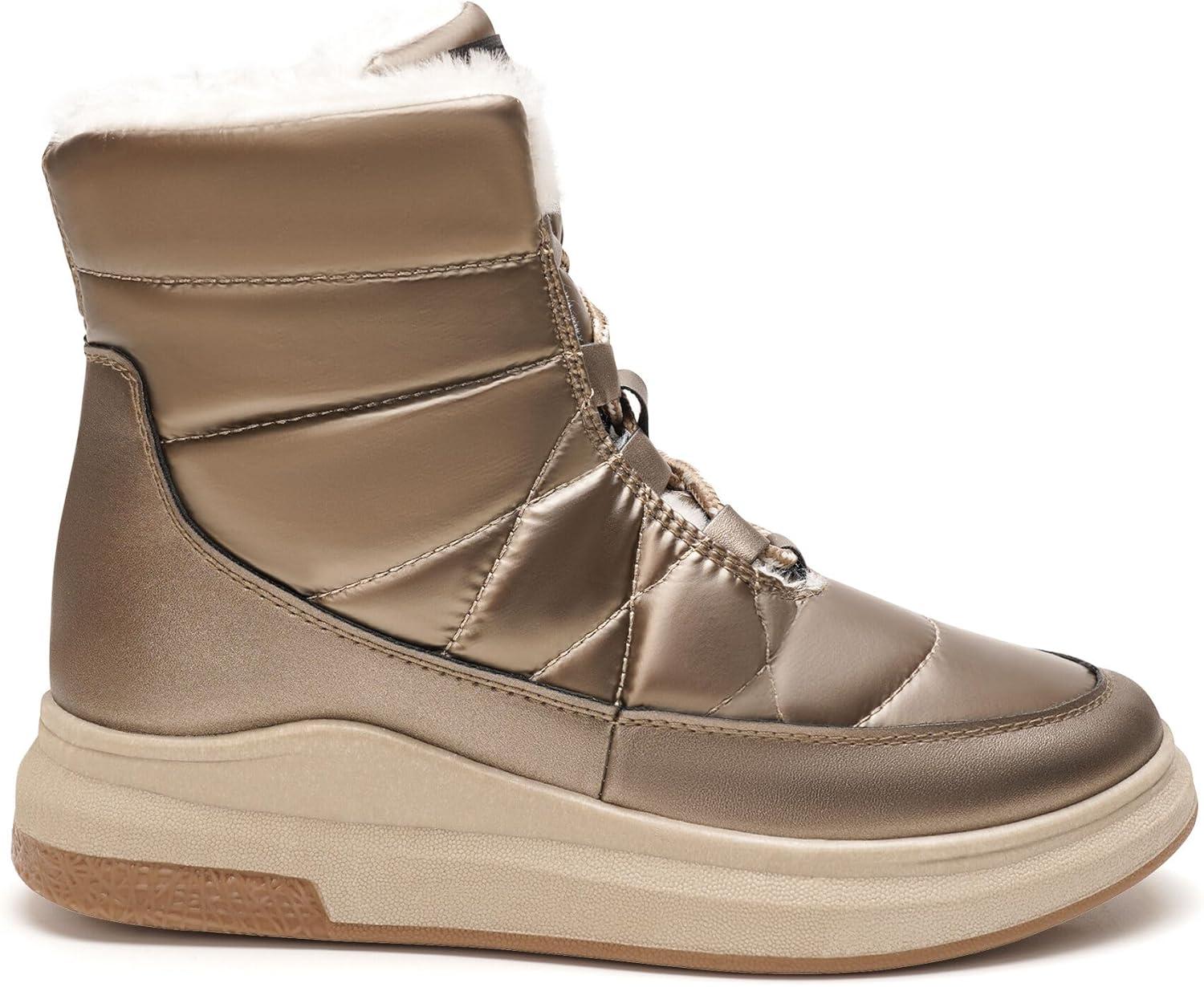 image:imageGLAMORA Bottes de neige dhiver impermables et thermiques avec doublure en fourrure Bottines chaudes antidrapantes et confortables pour le travail la montagne la randonne la ville ou lesBronze