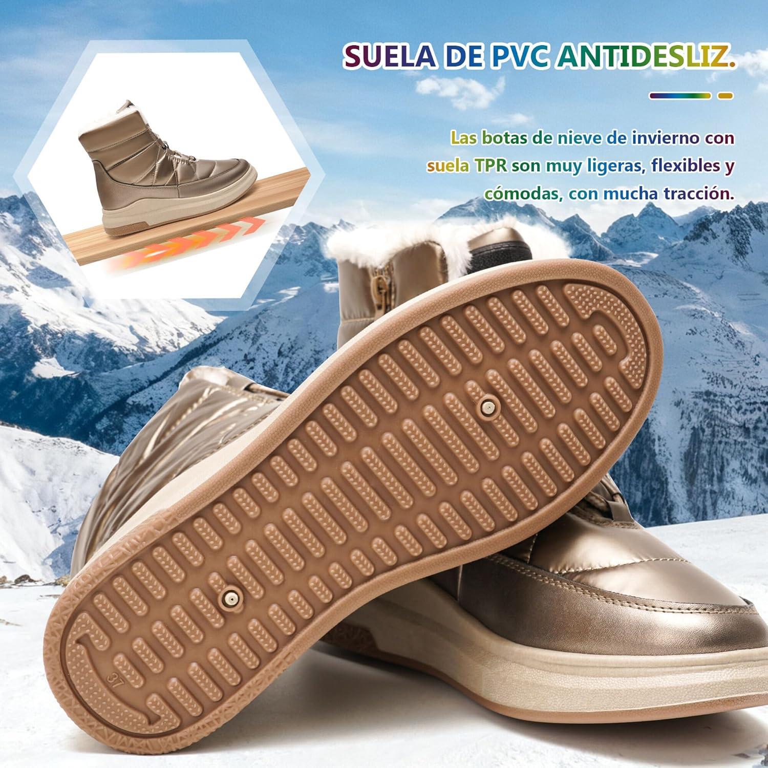 image:imageGLAMORA Bottes de neige dhiver impermables et thermiques avec doublure en fourrure Bottines chaudes antidrapantes et confortables pour le travail la montagne la randonne la ville ou lesBronze