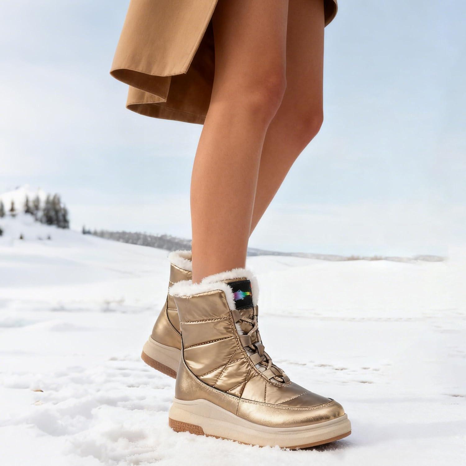 image:imageGLAMORA Bottes de neige dhiver impermables et thermiques avec doublure en fourrure Bottines chaudes antidrapantes et confortables pour le travail la montagne la randonne la ville ou lesBronze