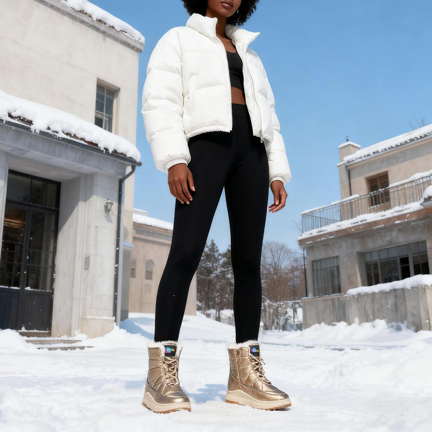 image:imageGLAMORA Bottes de neige dhiver impermables et thermiques avec doublure en fourrure Bottines chaudes antidrapantes et confortables pour le travail la montagne la randonne la ville ou lesBronze