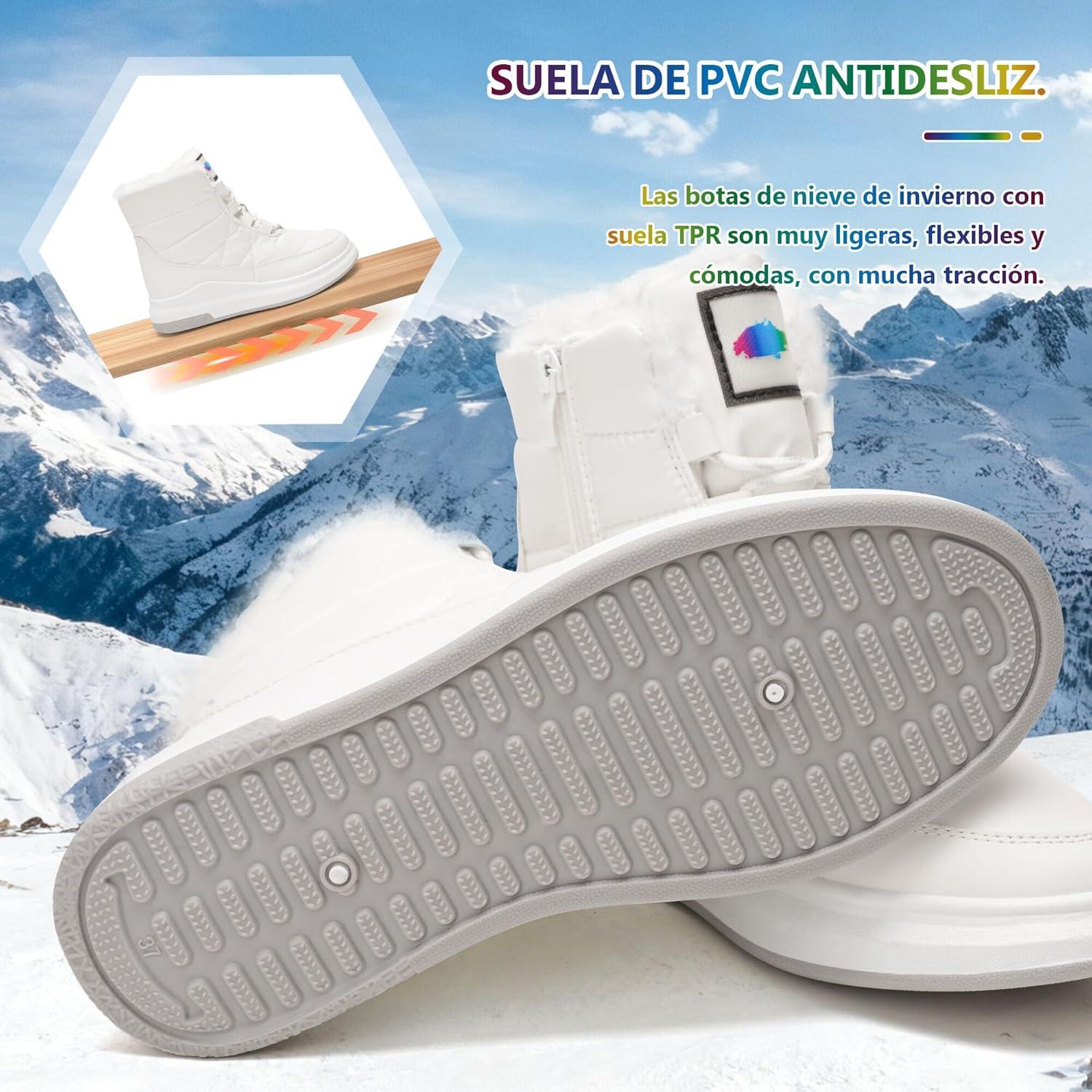 image:imageGLAMORA Bottes de neige dhiver impermables et thermiques avec doublure en fourrure Bottines chaudes antidrapantes et confortables pour le travail la montagne la randonne la ville ou lesBlanc