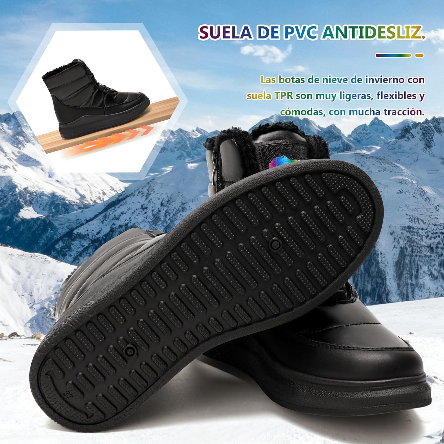image:imageGLAMORA Bottes de neige dhiver impermables et thermiques avec doublure en fourrure Bottines chaudes antidrapantes et confortables pour le travail la montagne la randonne la ville ou lesNoir