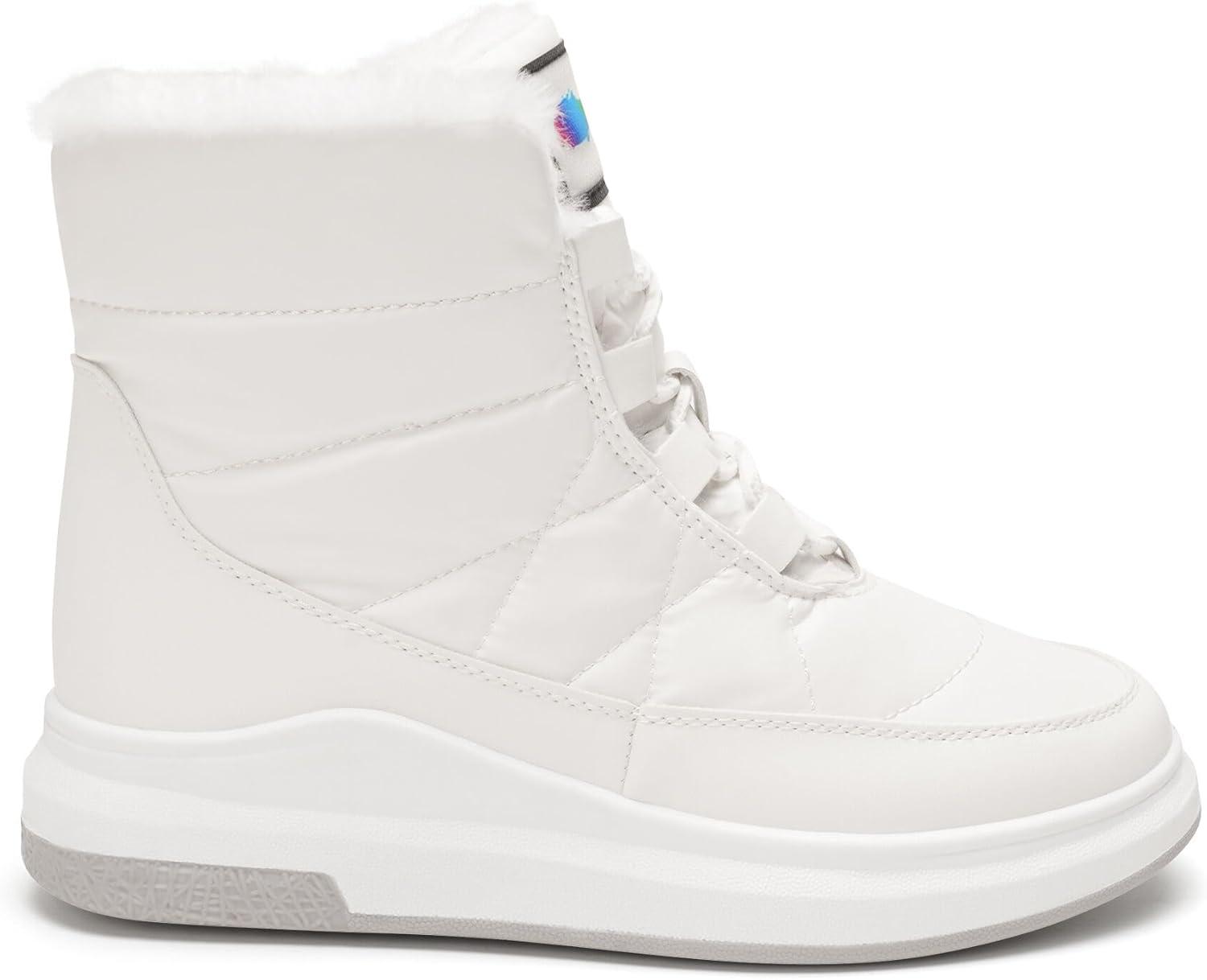 image:imageGLAMORA Bottes de neige dhiver impermables et thermiques avec doublure en fourrure Bottines chaudes antidrapantes et confortables pour le travail la montagne la randonne la ville ou lesBlanc