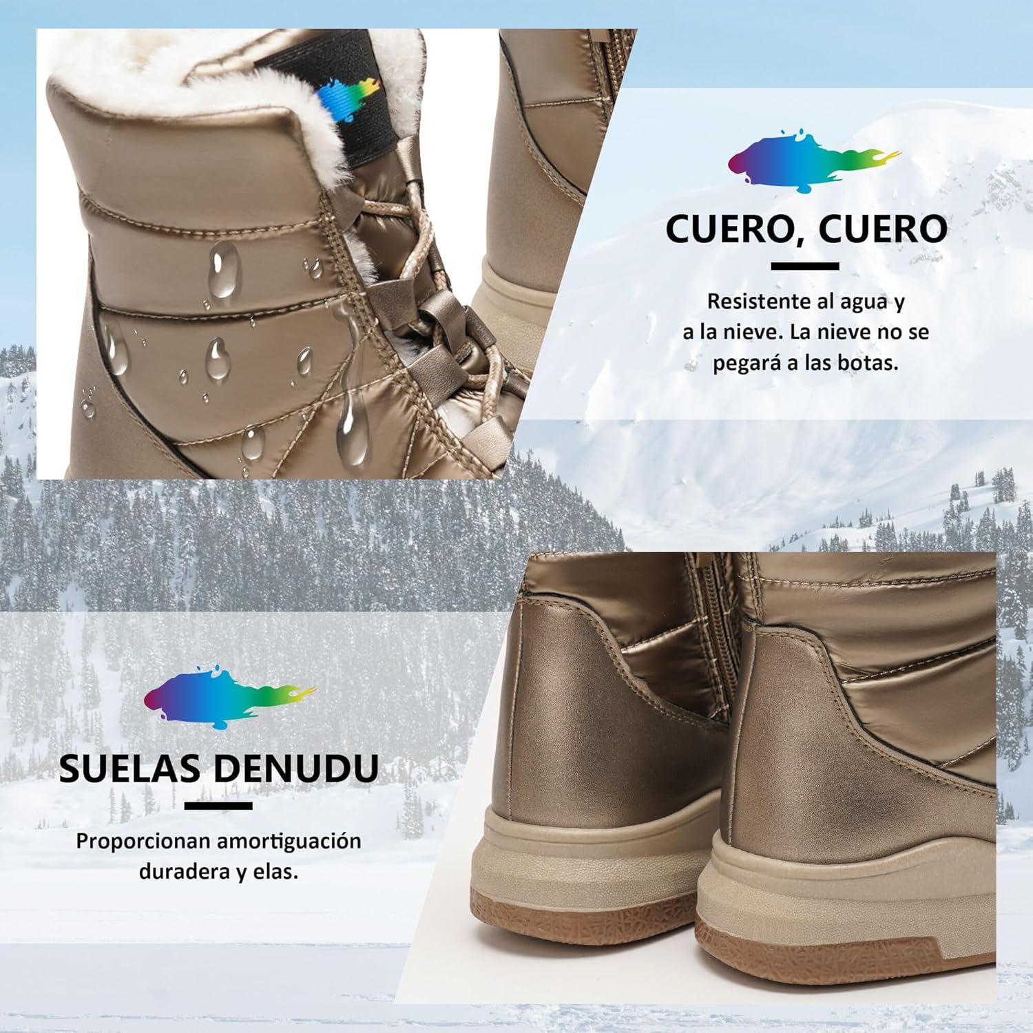 image:imageGLAMORA Bottes de neige dhiver impermables et thermiques avec doublure en fourrure Bottines chaudes antidrapantes et confortables pour le travail la montagne la randonne la ville ou lesBronze