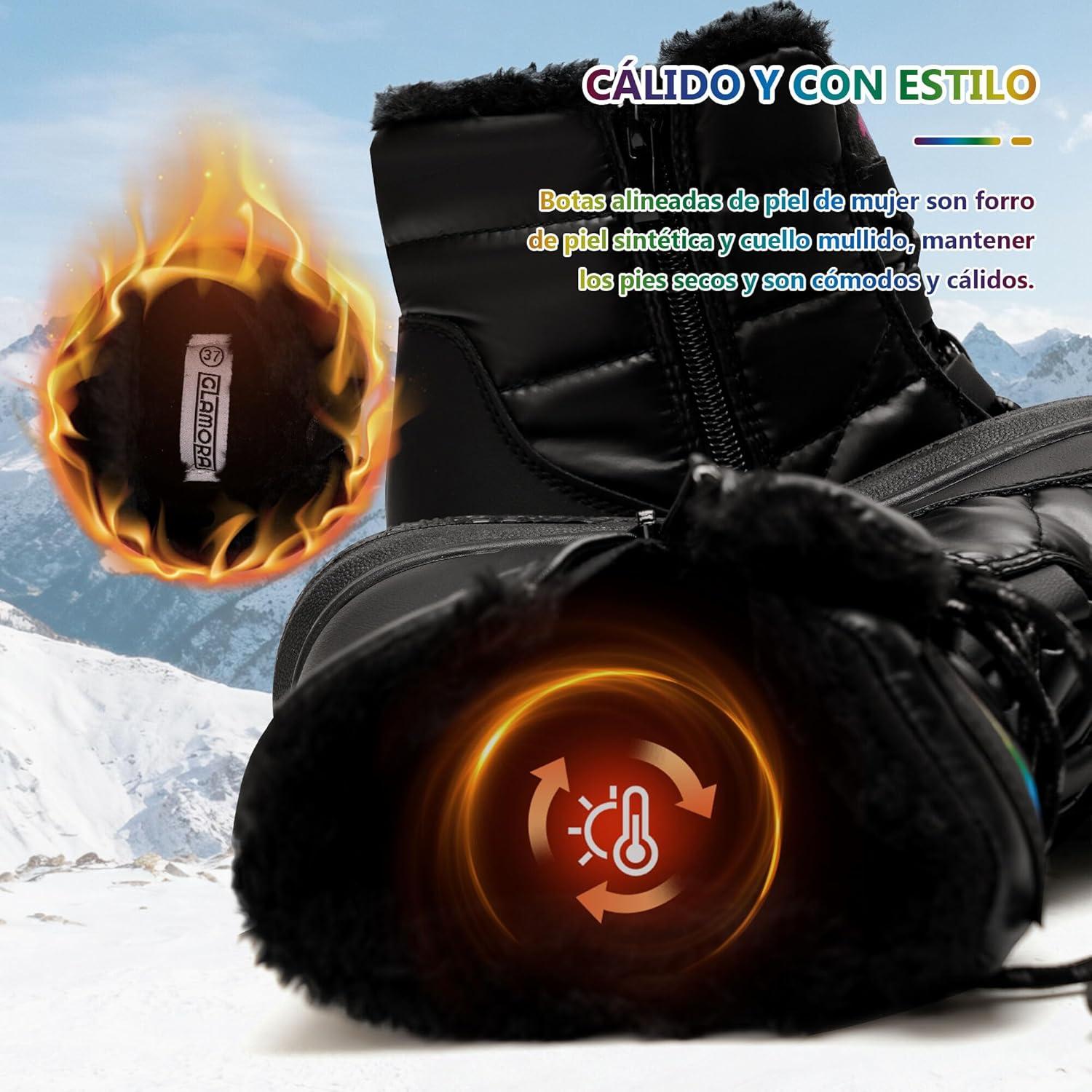 image:imageGLAMORA Bottes de neige dhiver impermables et thermiques avec doublure en fourrure Bottines chaudes antidrapantes et confortables pour le travail la montagne la randonne la ville ou lesNoir