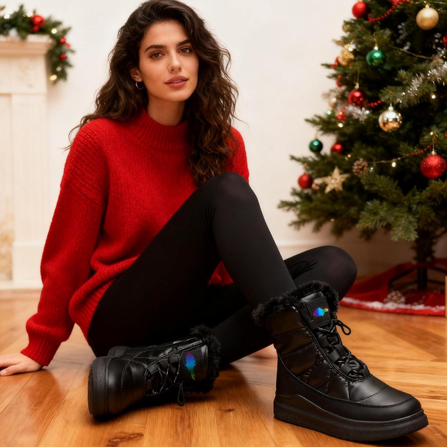 image:imageGLAMORA Bottes de neige dhiver impermables et thermiques avec doublure en fourrure Bottines chaudes antidrapantes et confortables pour le travail la montagne la randonne la ville ou lesNoir
