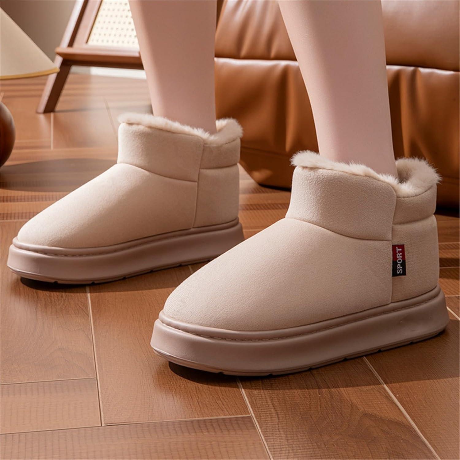 image:imageGenerisch Bottines dhiver pour femme Bottes de neige dhiver avec doublure en polaire pour lintrieur et lextrieur Chaussons chauds avec confort en mousse mmoire de formeBeige