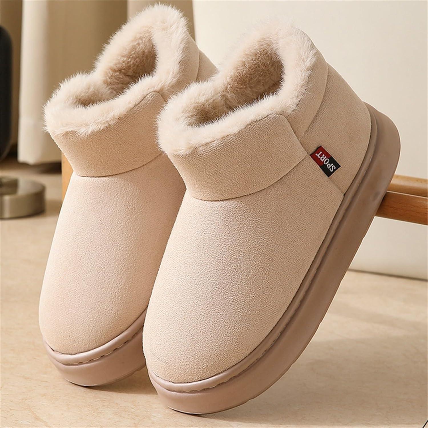 image:imageGenerisch Bottines dhiver pour femme Bottes de neige dhiver avec doublure en polaire pour lintrieur et lextrieur Chaussons chauds avec confort en mousse mmoire de formeBeige