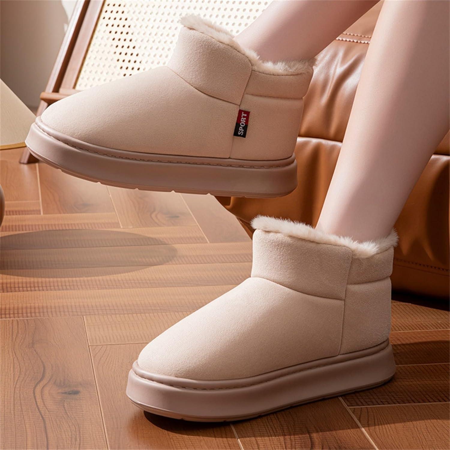 image:imageGenerisch Bottines dhiver pour femme Bottes de neige dhiver avec doublure en polaire pour lintrieur et lextrieur Chaussons chauds avec confort en mousse mmoire de formeBeige