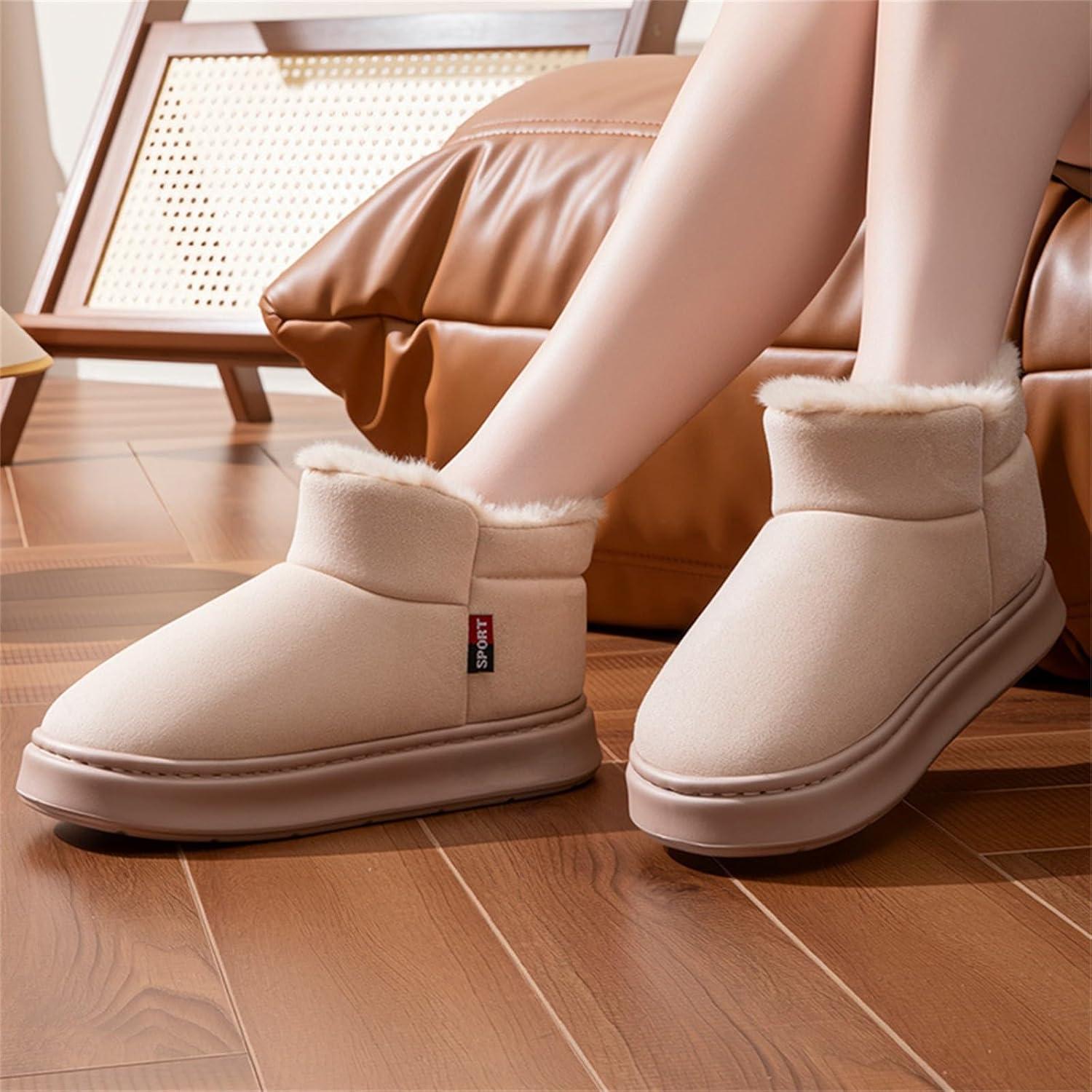 image:imageGenerisch Bottines dhiver pour femme Bottes de neige dhiver avec doublure en polaire pour lintrieur et lextrieur Chaussons chauds avec confort en mousse mmoire de formeBeige