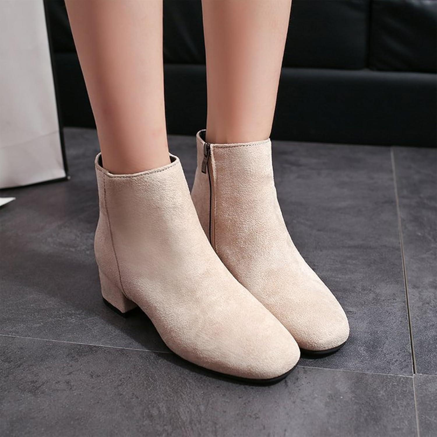 image:imageGenerisch Bottines pour femme Bottines de loisirs en daim lgantes Pointues Avec fermeture clair Bottines talon bloc Bottines de transitionBlanc
