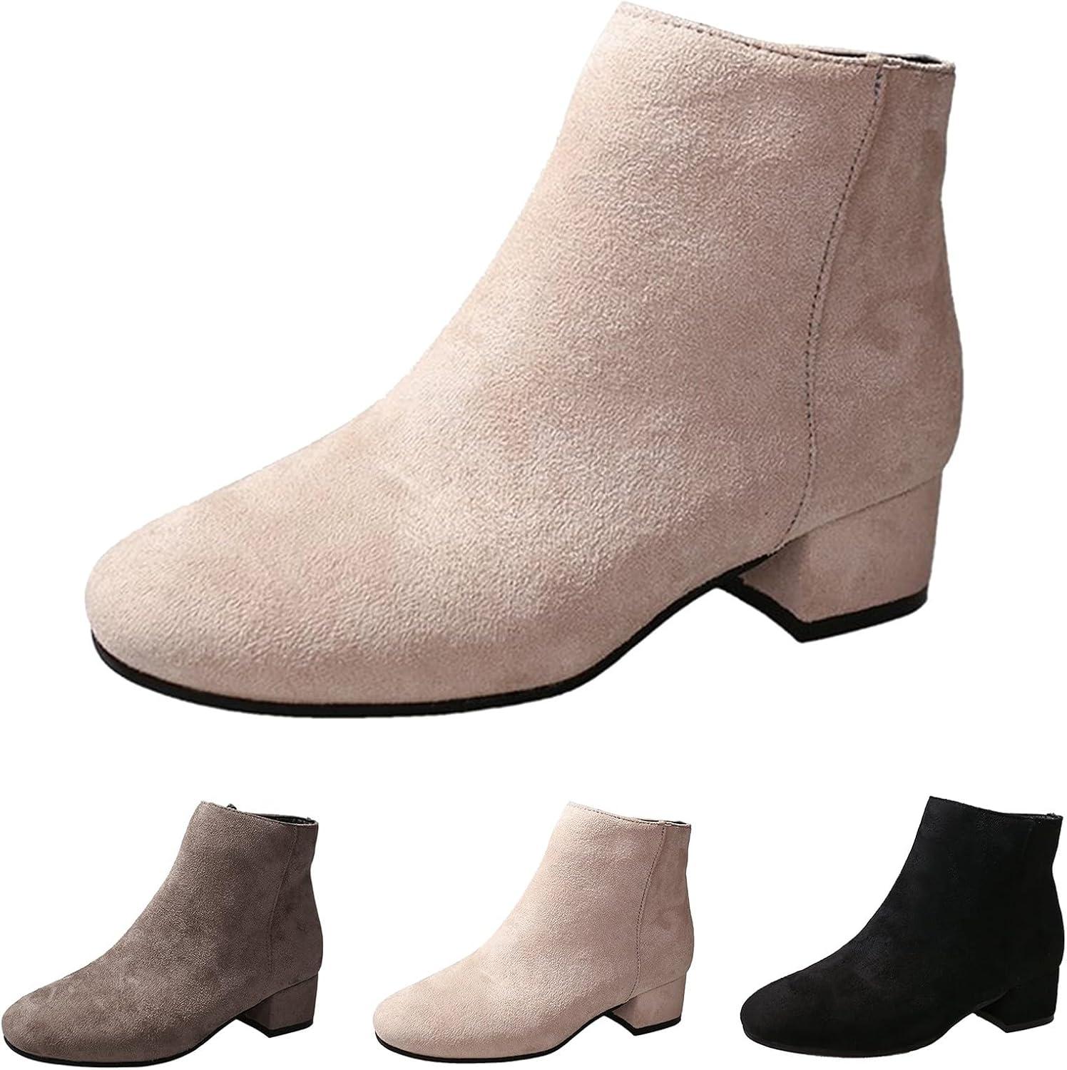 image:imageGenerisch Bottines pour femme Bottines de loisirs en daim lgantes Pointues Avec fermeture clair Bottines talon bloc Bottines de transitionBlanc