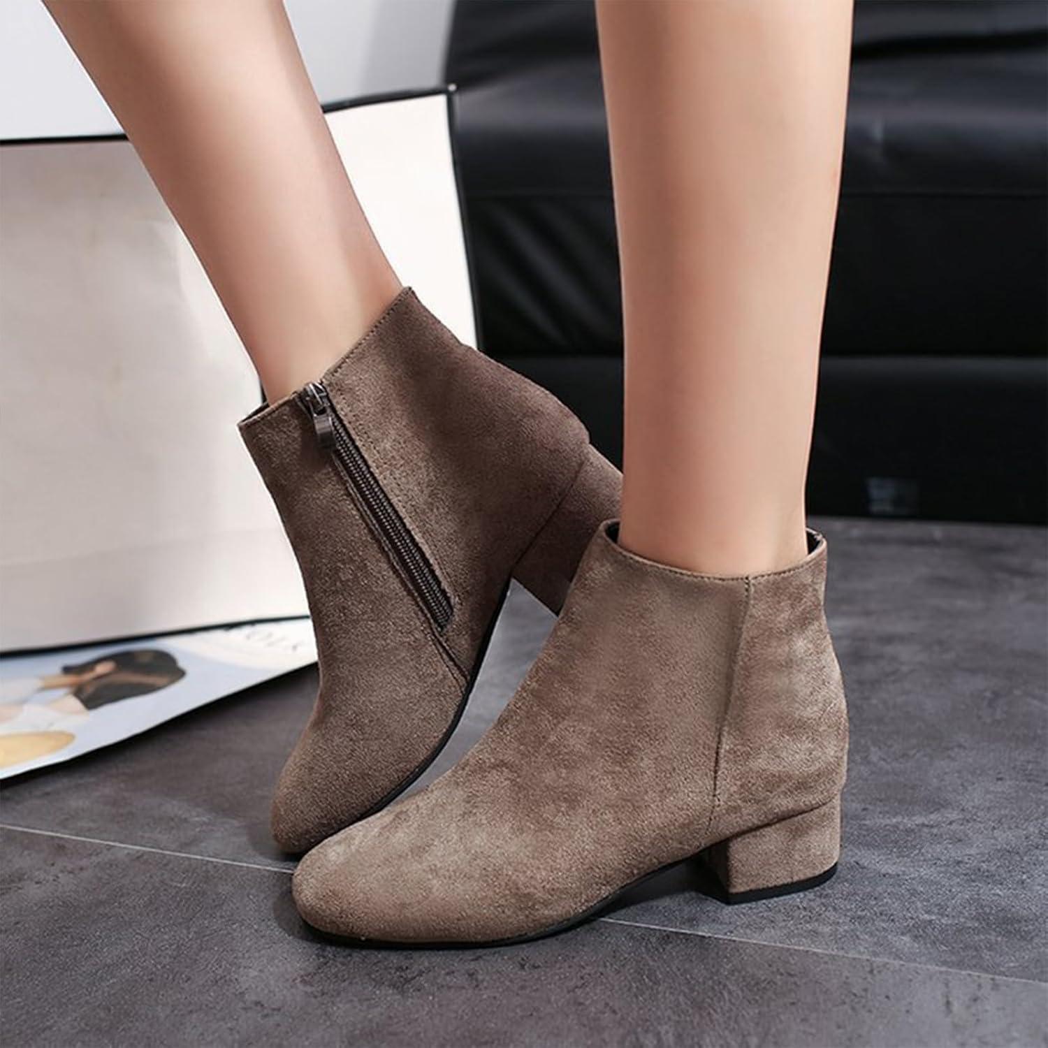 image:imageGenerisch Bottines pour femme Bottines de loisirs en daim lgantes Pointues Avec fermeture clair Bottines talon bloc Bottines de transitionMarron
