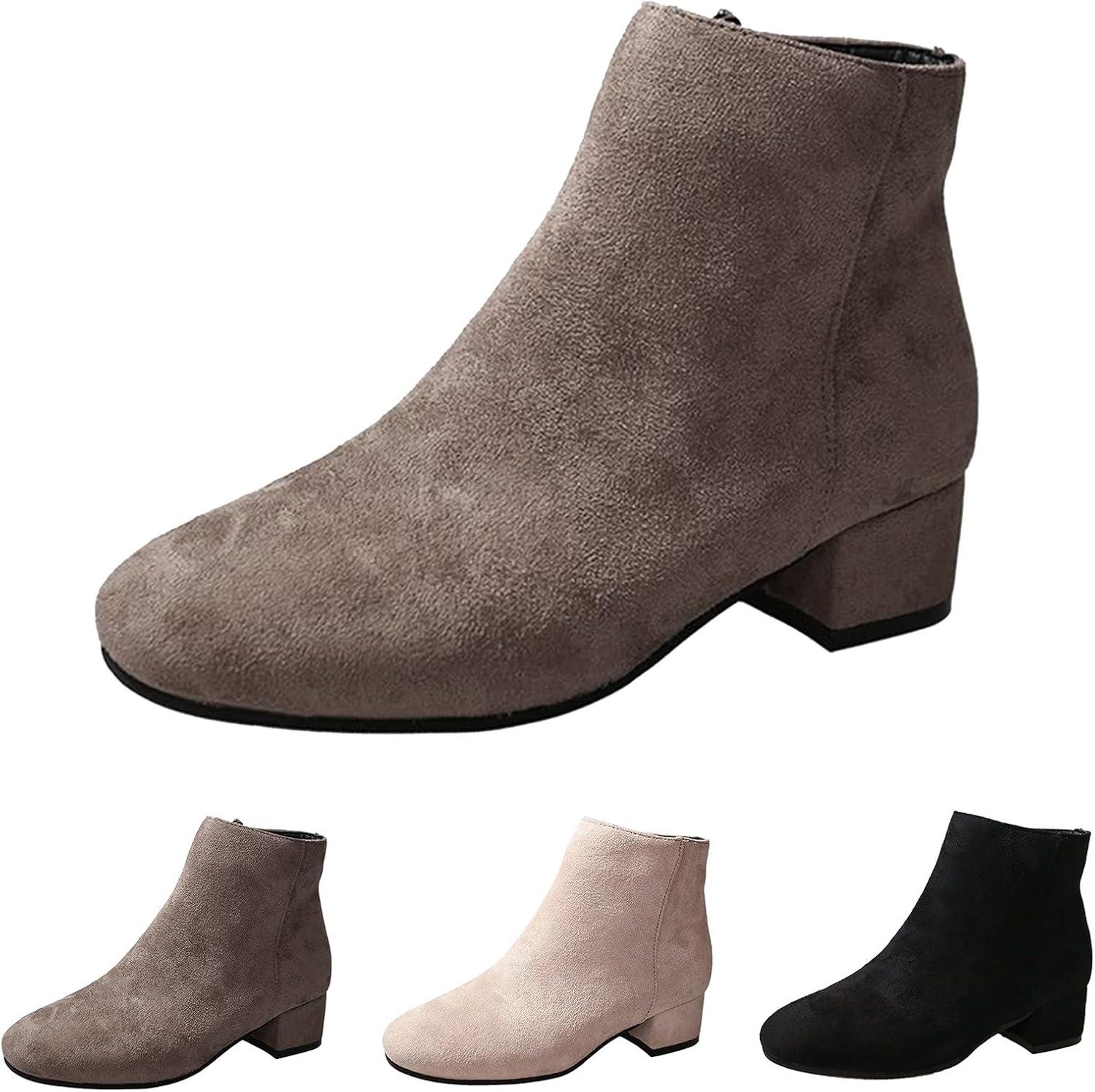 image:imageGenerisch Bottines pour femme Bottines de loisirs en daim lgantes Pointues Avec fermeture clair Bottines talon bloc Bottines de transitionMarron