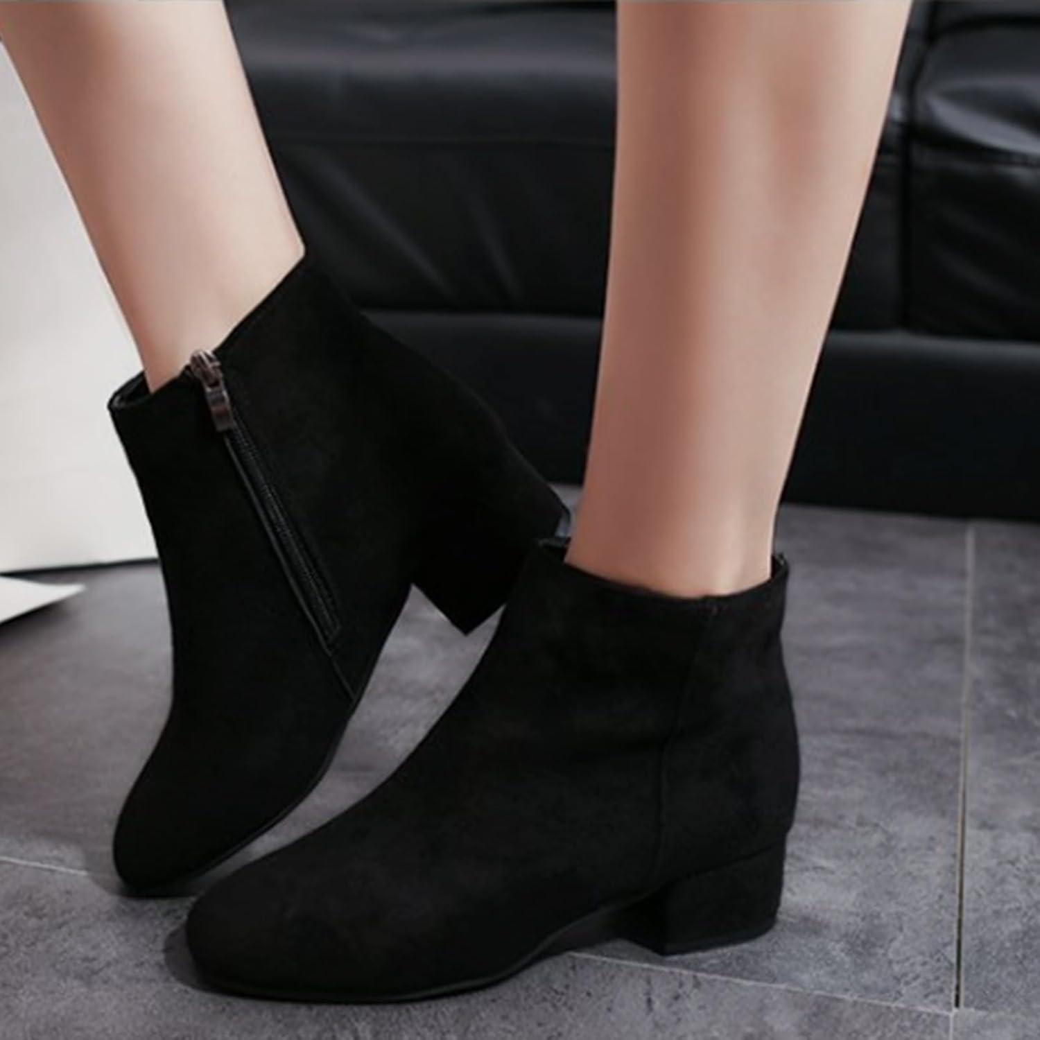 image:imageGenerisch Bottines pour femme Bottines de loisirs en daim lgantes Pointues Avec fermeture clair Bottines talon bloc Bottines de transitionNoir