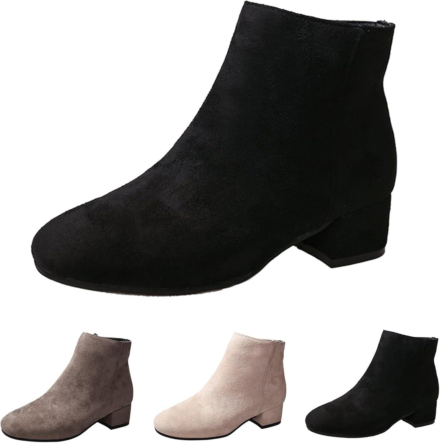 image:imageGenerisch Bottines pour femme Bottines de loisirs en daim lgantes Pointues Avec fermeture clair Bottines talon bloc Bottines de transitionNoir