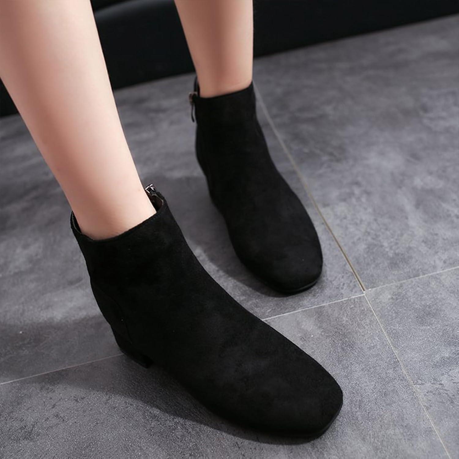 image:imageGenerisch Bottines pour femme Bottines de loisirs en daim lgantes Pointues Avec fermeture clair Bottines talon bloc Bottines de transitionNoir