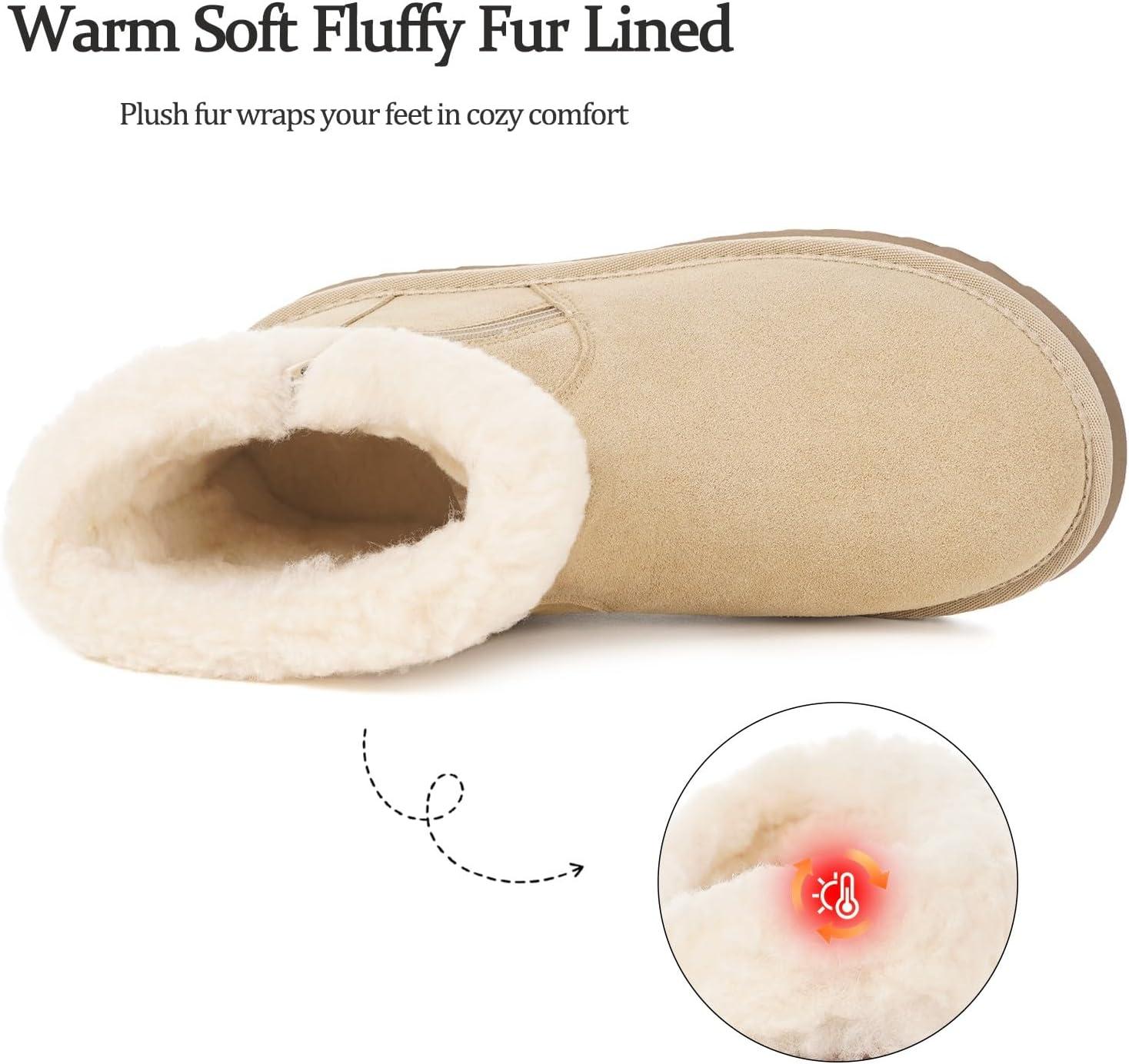 image:imageHsyooes Bottes de Neige pour Femmes Botte de Hiver Impermabl Chaussures Peluche Fourrs Bottines Sude Cuir AntidrapantAbricot