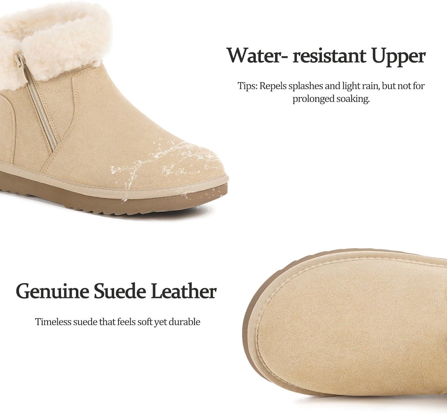image:imageHsyooes Bottes de Neige pour Femmes Botte de Hiver Impermabl Chaussures Peluche Fourrs Bottines Sude Cuir AntidrapantAbricot