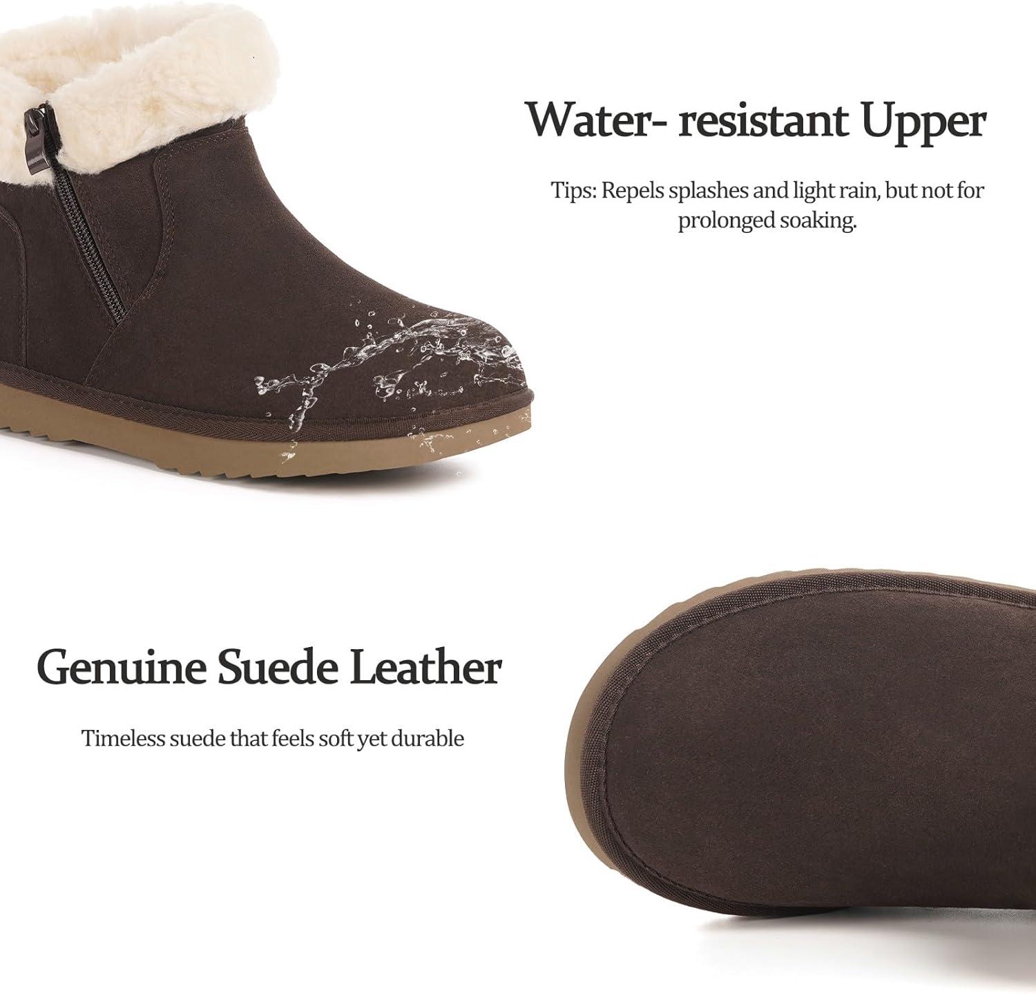 image:imageHsyooes Bottes de Neige pour Femmes Botte de Hiver Impermabl Chaussures Peluche Fourrs Bottines Sude Cuir AntidrapantCaf