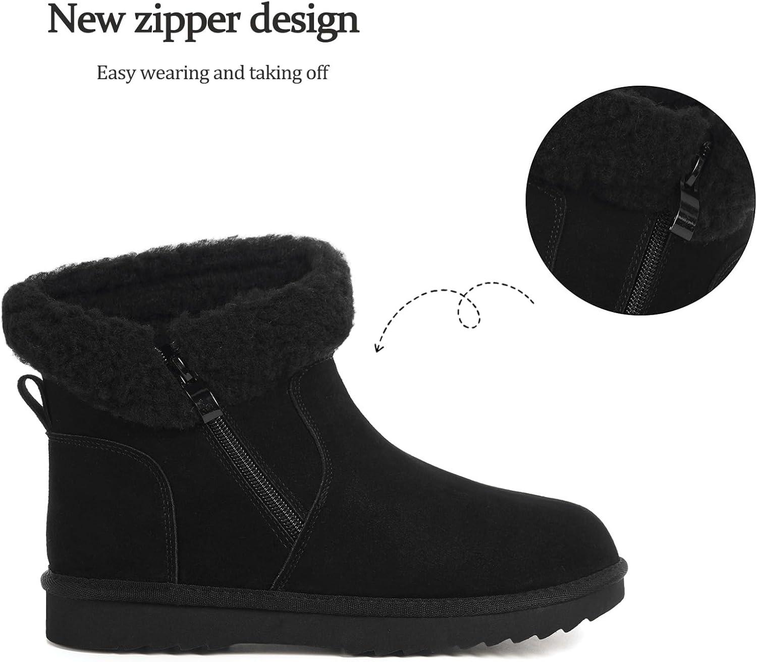 image:imageHsyooes Bottes de Neige pour Femmes Botte de Hiver Impermabl Chaussures Peluche Fourrs Bottines Sude Cuir AntidrapantNoir