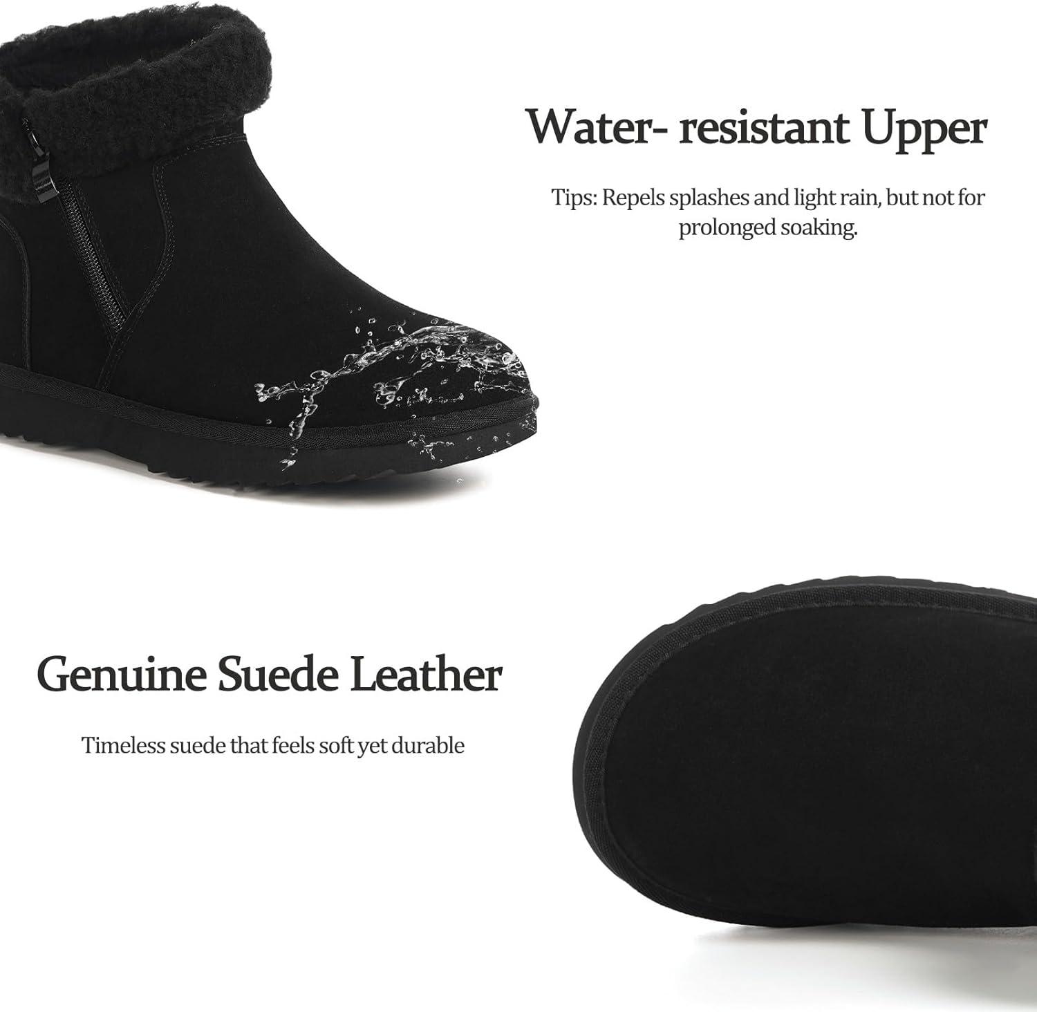 image:imageHsyooes Bottes de Neige pour Femmes Botte de Hiver Impermabl Chaussures Peluche Fourrs Bottines Sude Cuir AntidrapantNoir
