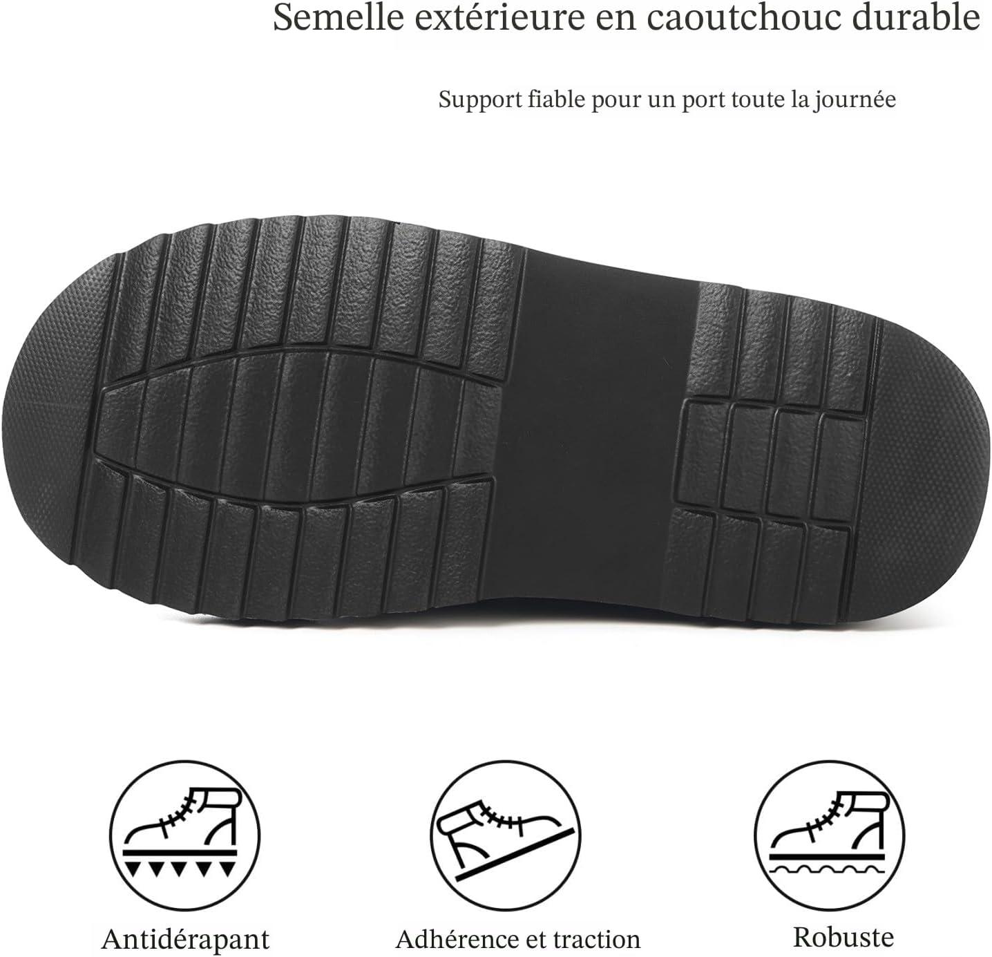 image:imageHsyooes Bottes de Neige pour Femmes Botte de Hiver Impermabl Chaussures Peluche Fourrs Bottines Sude Cuir AntidrapantNoir
