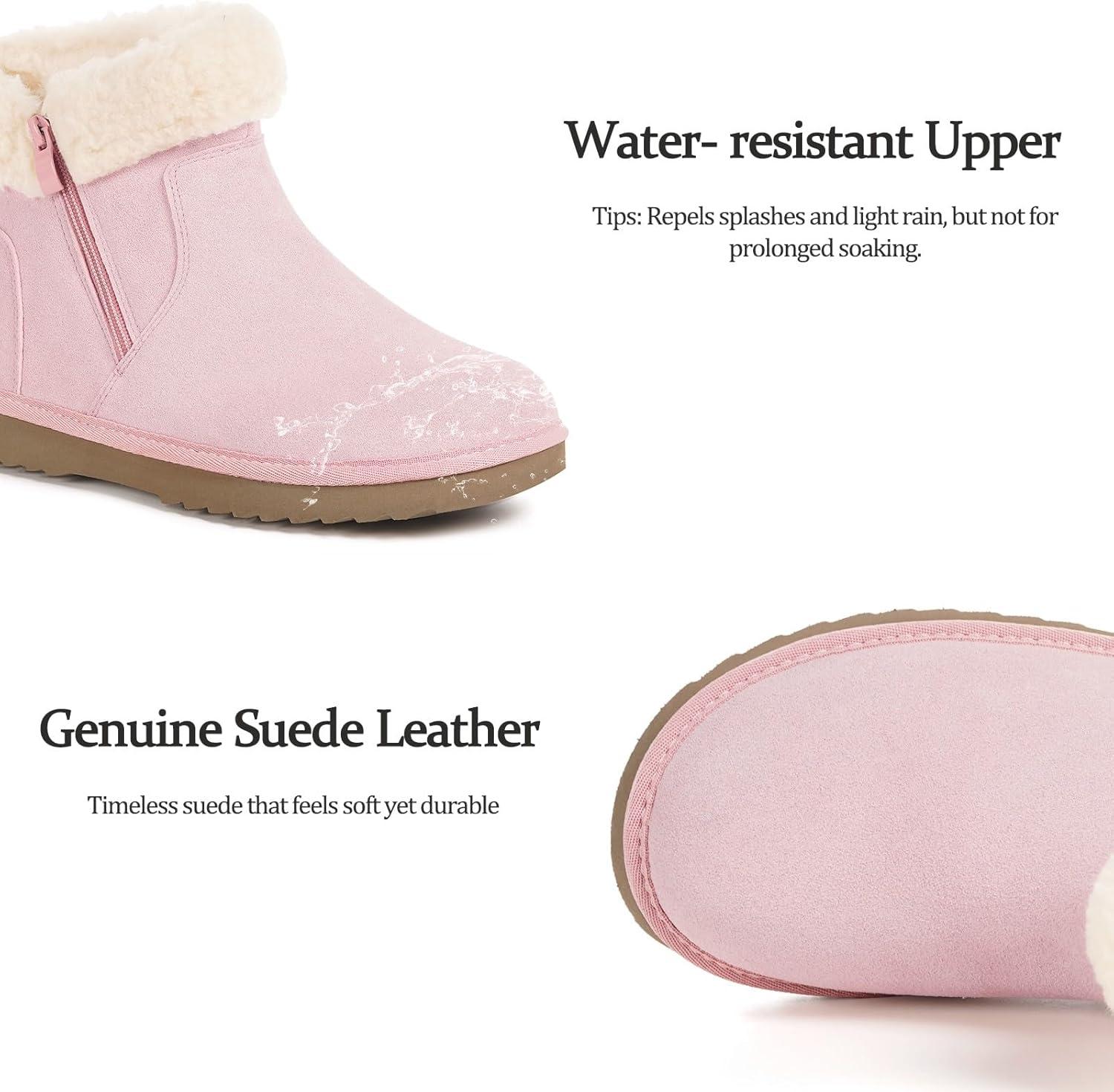 image:imageHsyooes Bottes de Neige pour Femmes Botte de Hiver Impermabl Chaussures Peluche Fourrs Bottines Sude Cuir AntidrapantRose