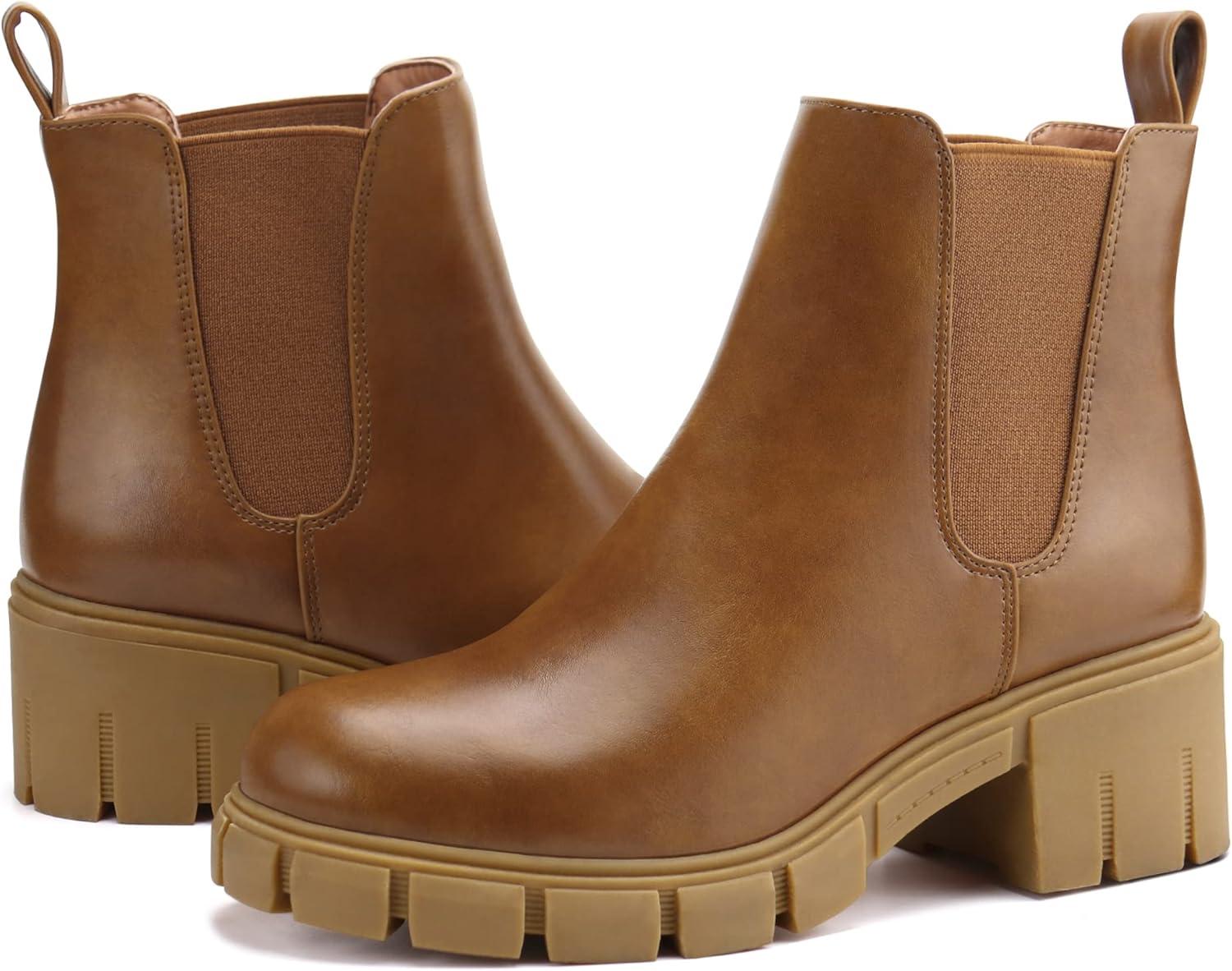 image:imageJABASIC Chelsea Boots pour femmes bottes plateau lastiques glisserMarron