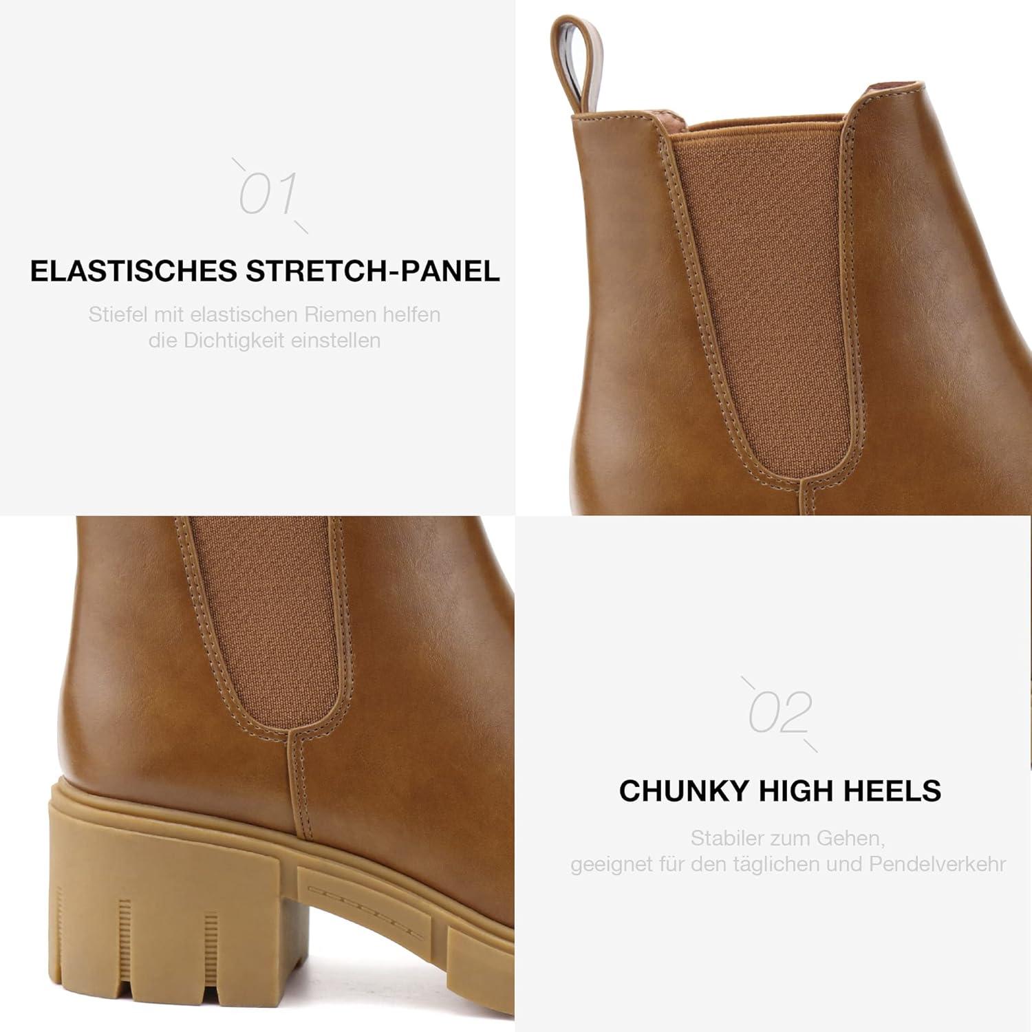 image:imageJABASIC Chelsea Boots pour femmes bottes plateau lastiques glisserMarron
