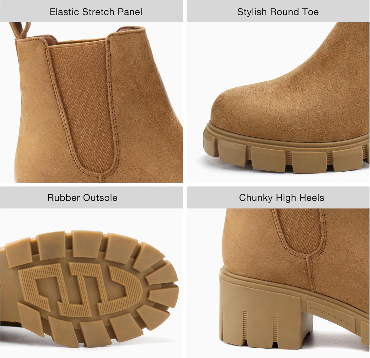 image:imageJABASIC Chelsea Boots pour femmes bottes plateau lastiques glisserMarron Clair