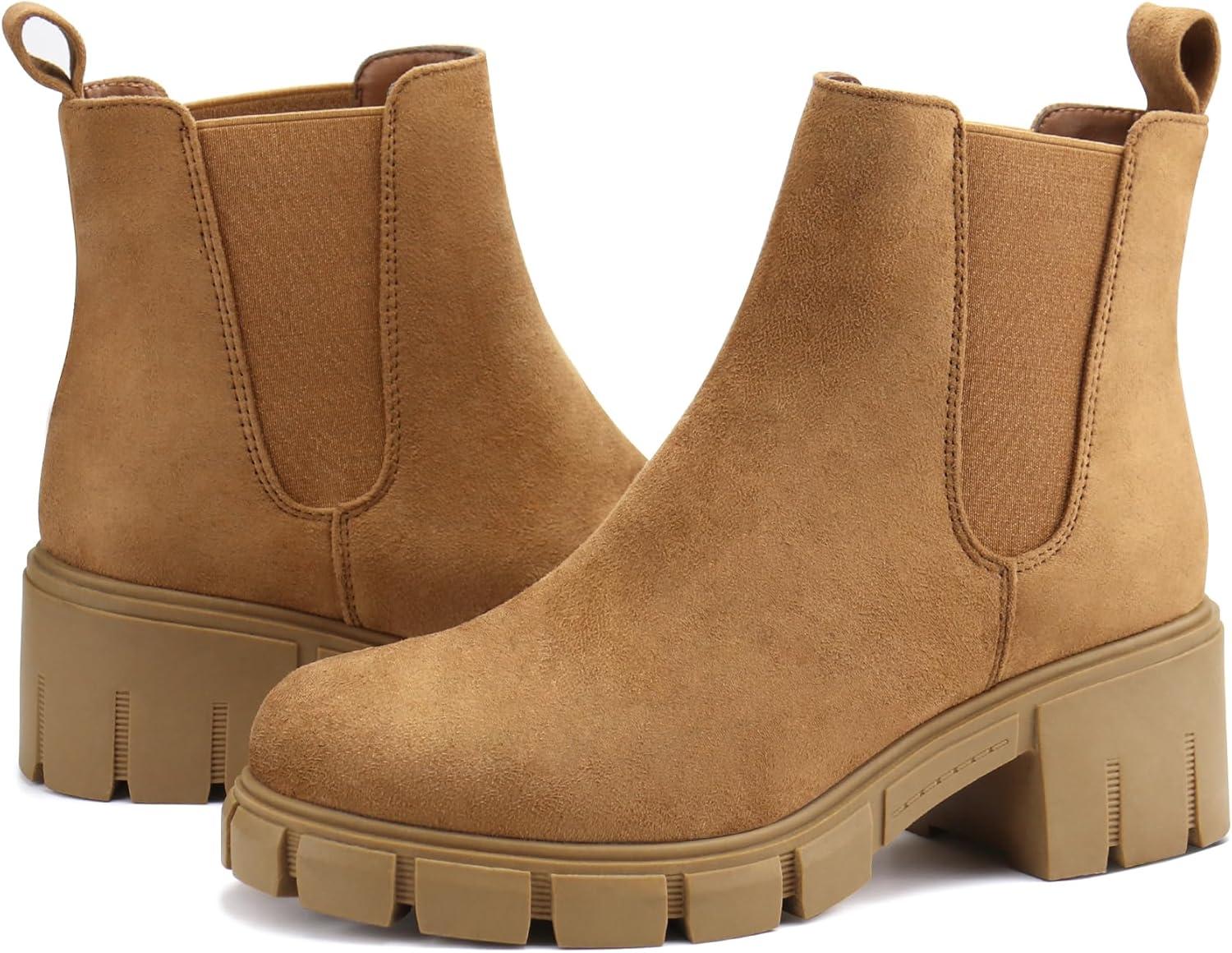 image:imageJABASIC Chelsea Boots pour femmes bottes plateau lastiques glisserMarron Clair