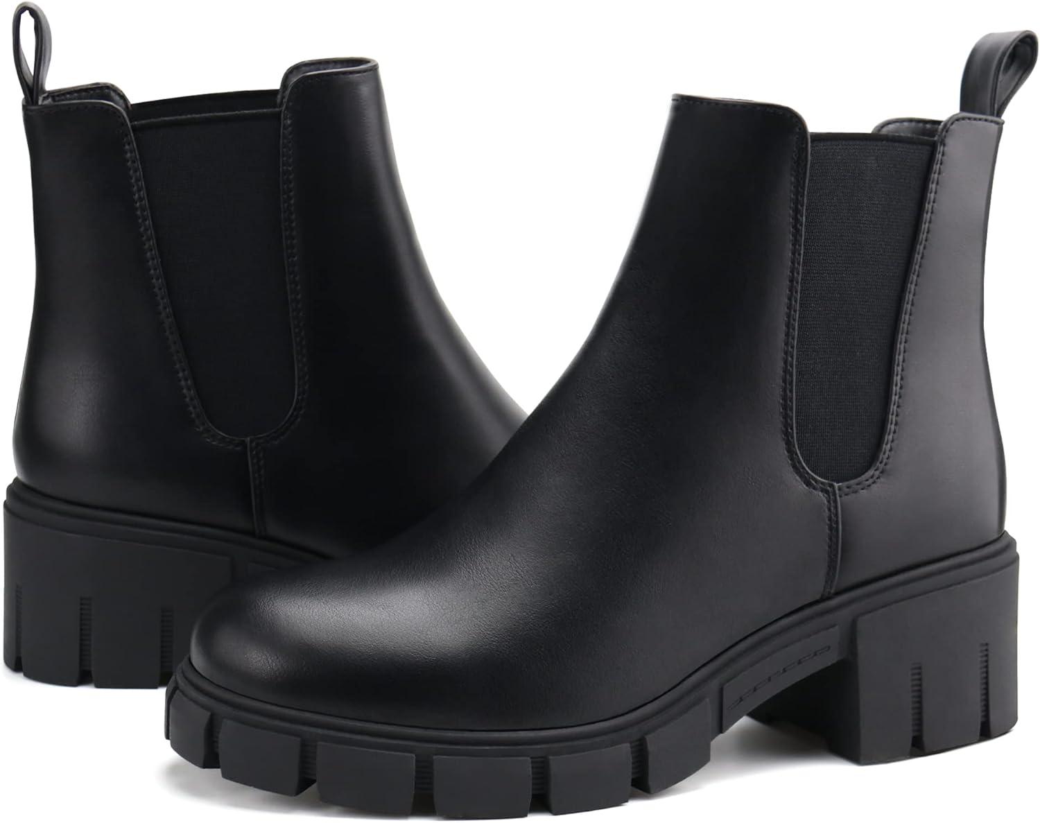 image:imageJABASIC Chelsea Boots pour femmes bottes plateau lastiques glisserNoir