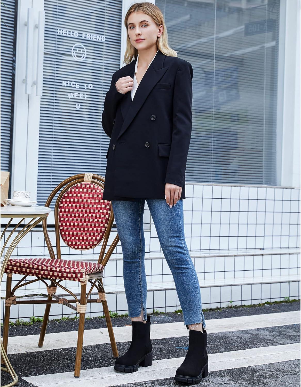 image:imageJABASIC Chelsea Boots pour femmes bottes plateau lastiques glisserNoir en Daim