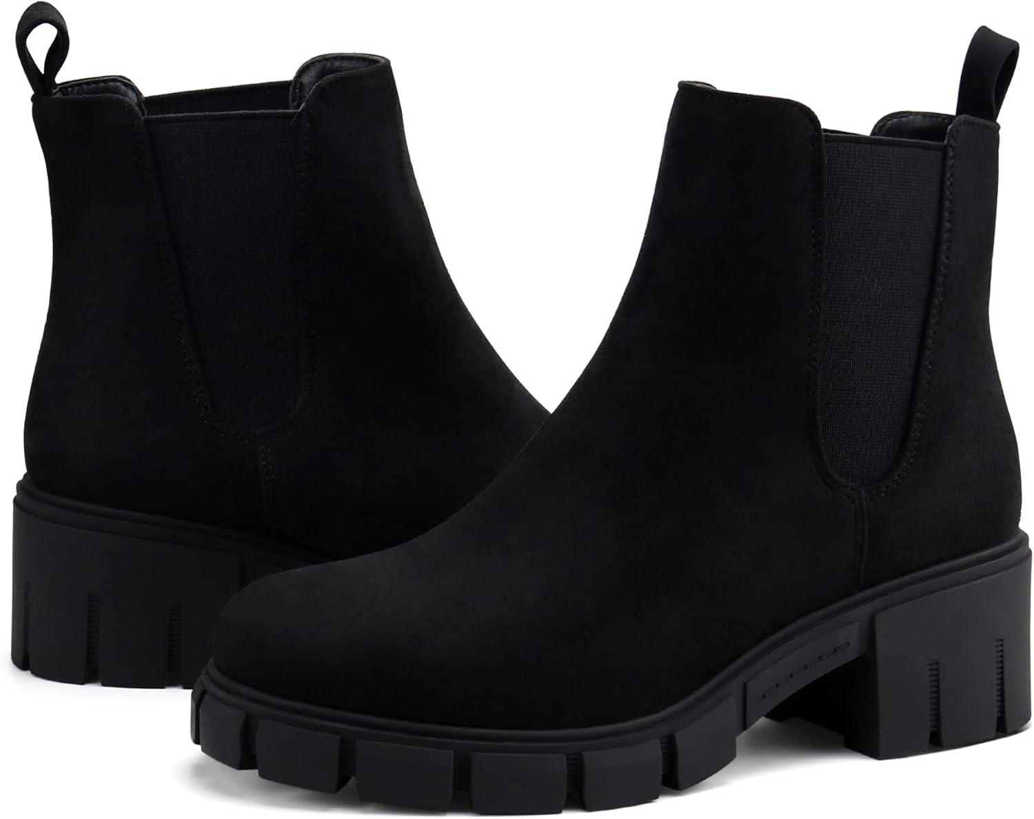image:imageJABASIC Chelsea Boots pour femmes bottes plateau lastiques glisserNoir en Daim