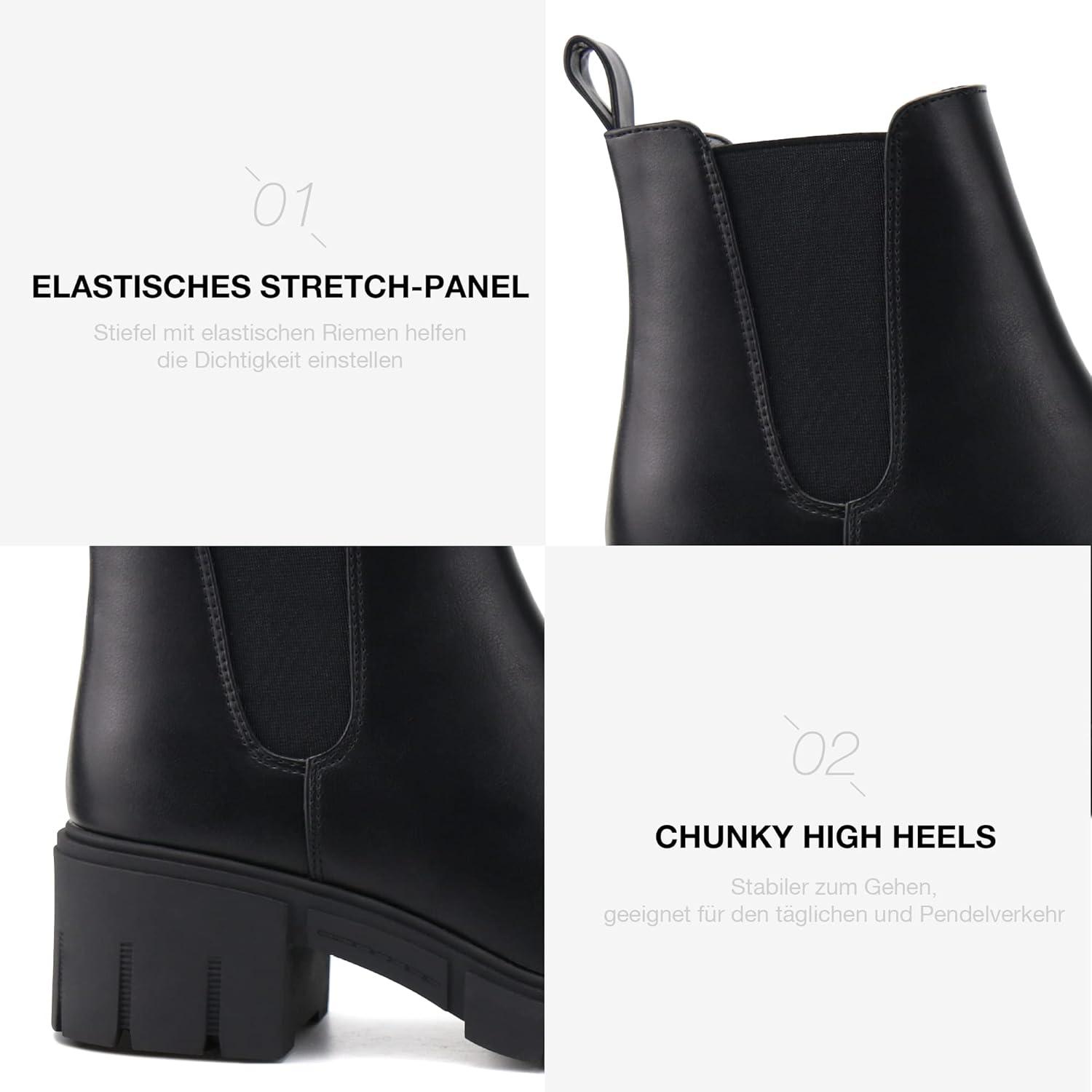 image:imageJABASIC Chelsea Boots pour femmes bottes plateau lastiques glisserNoir en Daim