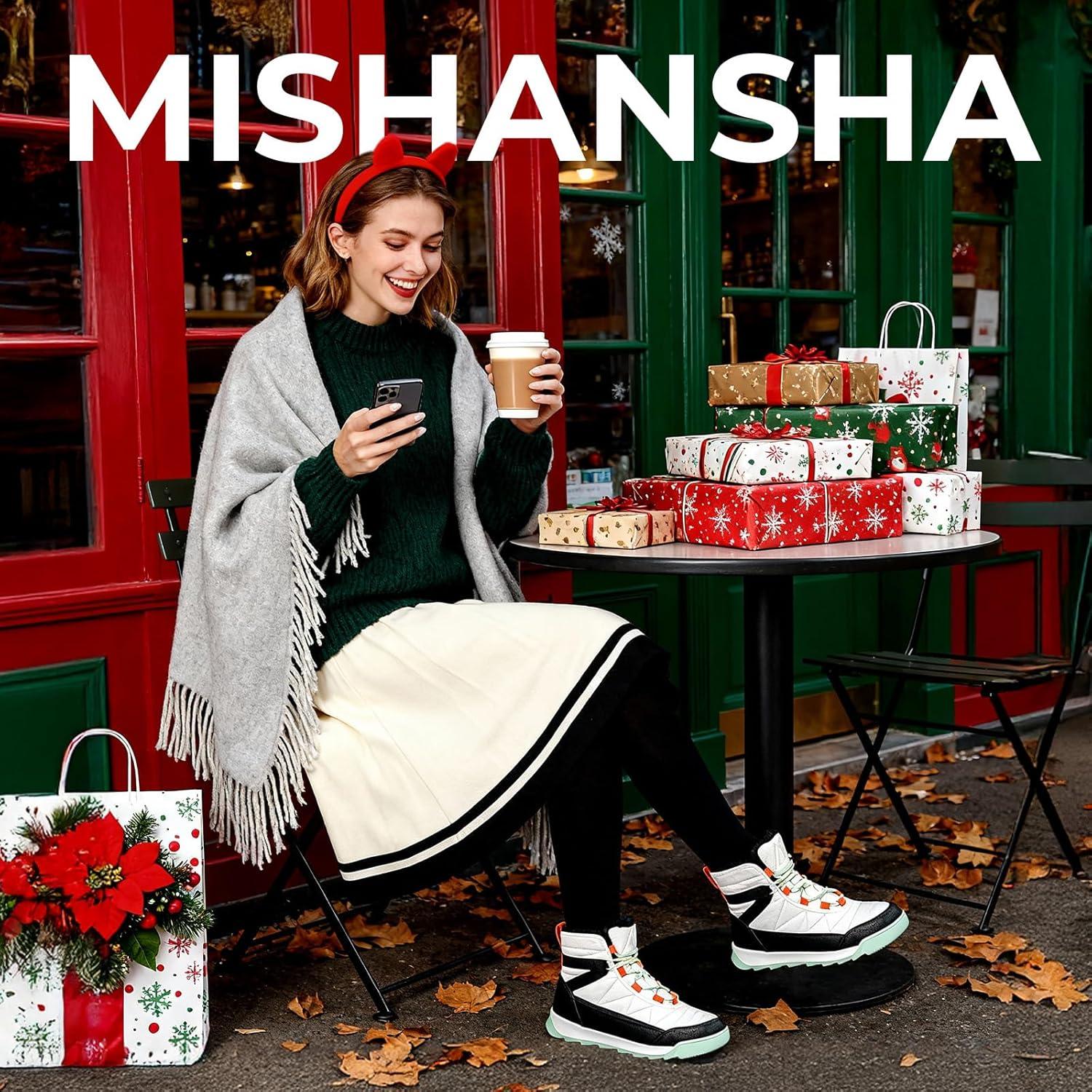 image:imageMishansha Femme Bottes Hiver Bottines Fourre Chaude Bottes de Neige Antidrapante Chaussure Neige BootsBlanc Cass