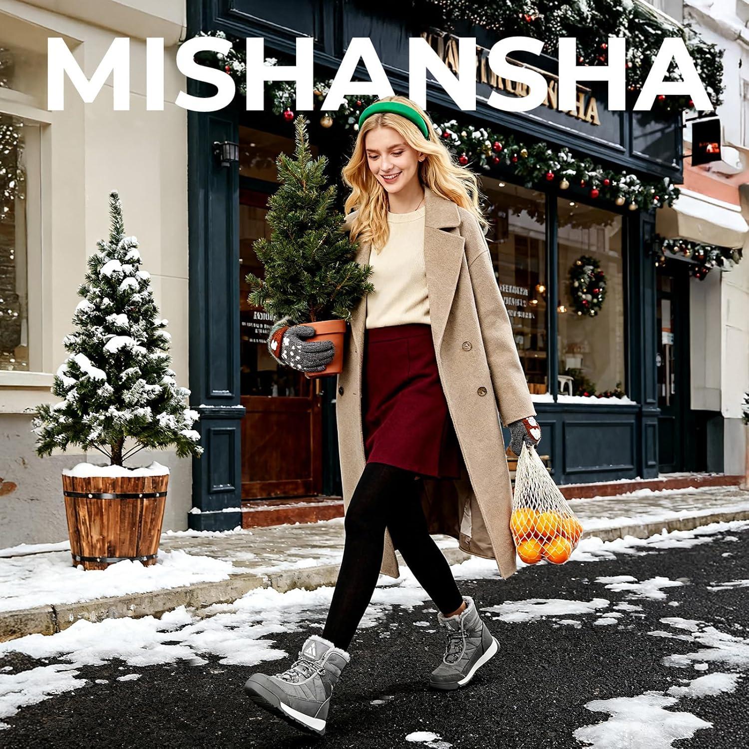 image:imageMishansha Femme Bottes Hiver Bottines Fourre Chaude Bottes de Neige Antidrapante Chaussure Neige BootsGris